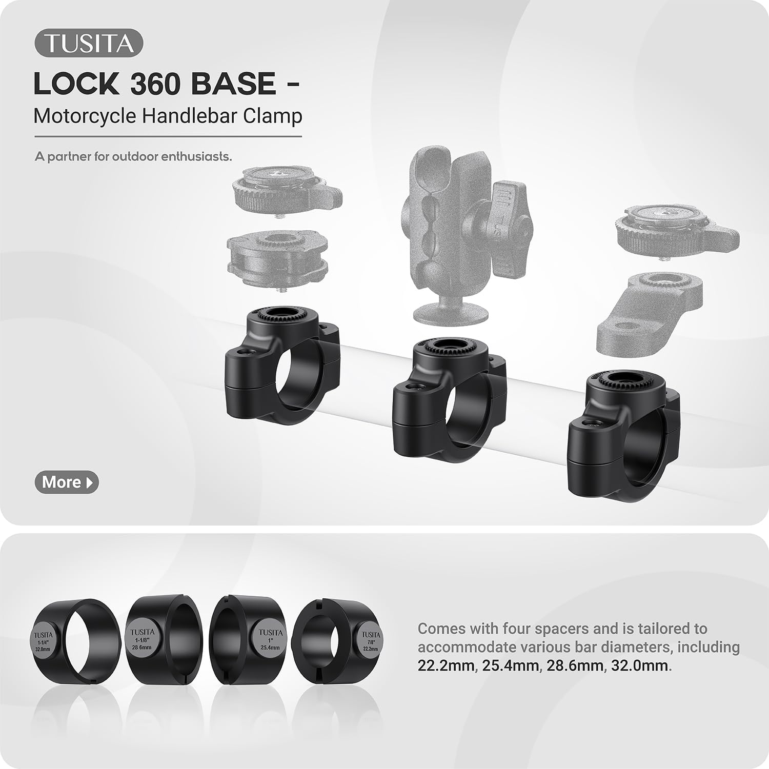 Tusita Lock 360 Base   Motorcycle Handlebar Clamp