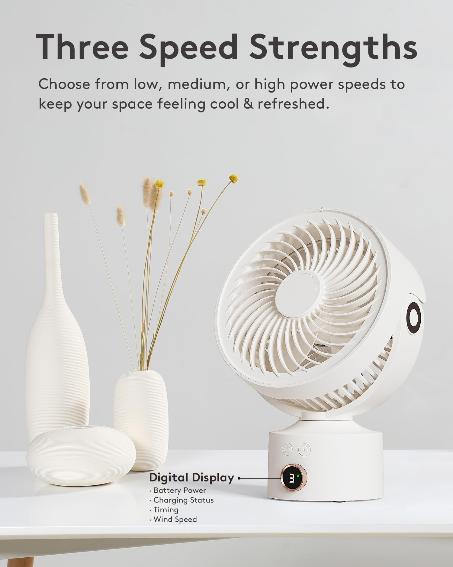 Caronsort Desk Fan, Small Oscillating Fan, Table Air Circulator Fans For Bedroom, Rechargeable Battery Operated Fan With 3 Speed