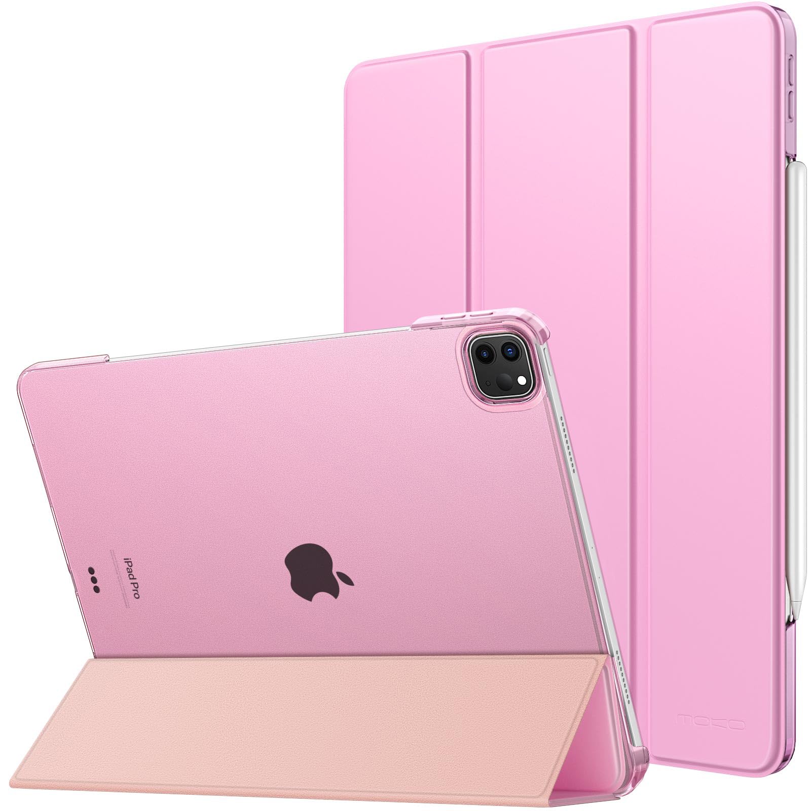 MoKo for iPad Air 13 Inch M2 Case 2024/ iPad Pro 12.9 Case (6th/5th Gen 2022/2021), Slim Smart Shell Translucent Frosted Hard PC Back Cover, Support Touch ID & Pencil Pro/2nd/USB C, Nosegay Pink
