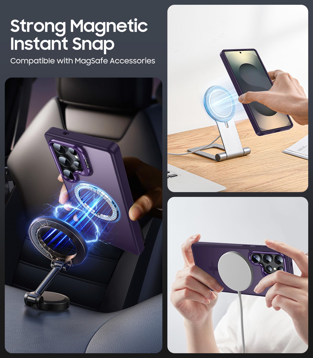 Norllben Magnetic For Samsung Galaxy S25 Ultra Case With Screen Protector & Adjustable Stand, Magsafe Compatible, Military-Grade