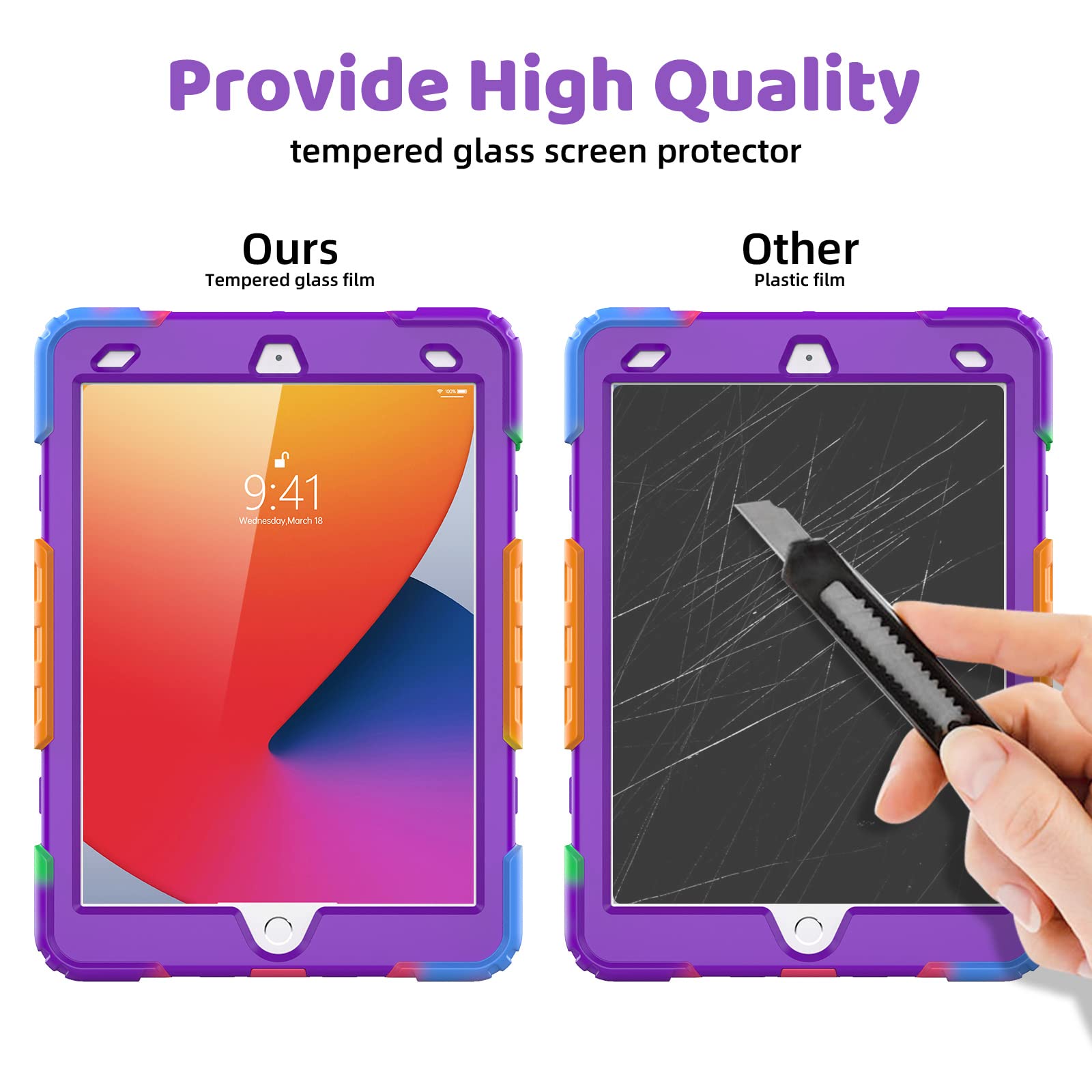 Blosomeet Case For Ipad 9Th/8Th Generation 2021/2020 10.2 Inch With Tempered Glass Screen Protector |Rugged Shockproof Ipad 7Th
