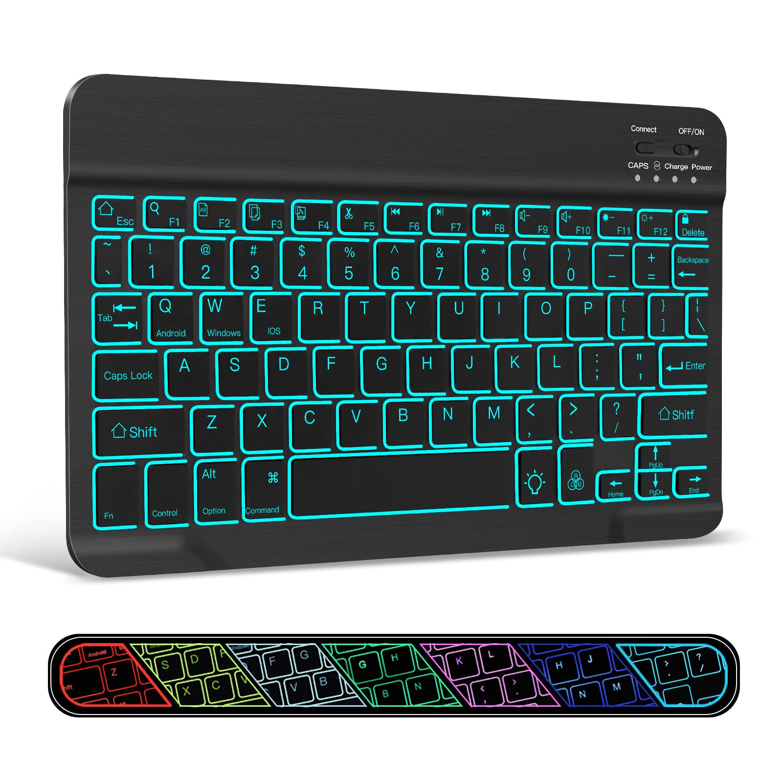 Xiwmix Ultra Slim Wireless Bluetooth Keyboard   7 Colors Backlit Universal Rechargeable Keyboard Compatible With Ipad Pro/Ipad A