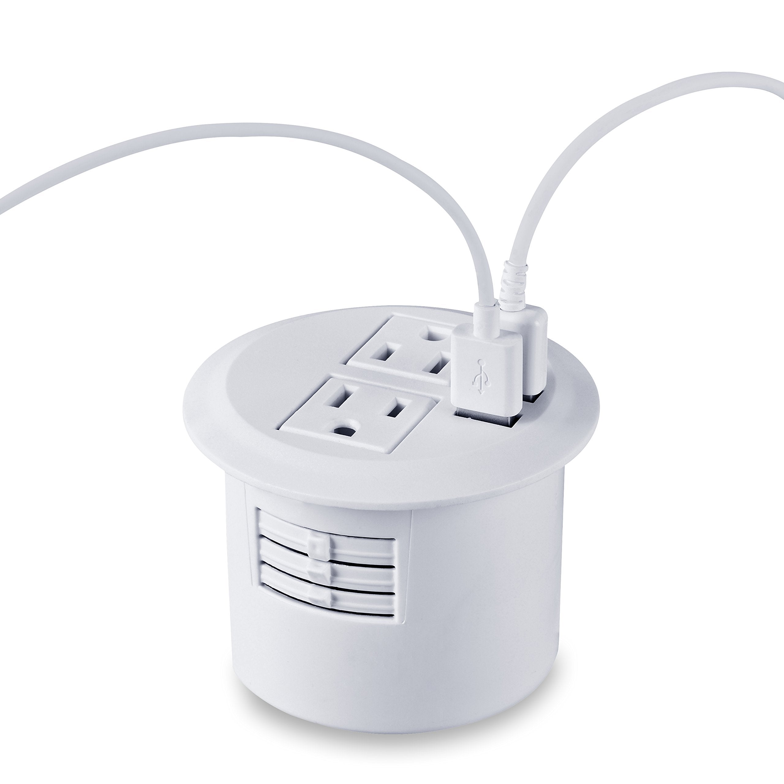 Desktop Power Grommet Power Outlet Socket Desk Data Center 2 Outlet With 2 Usb Ports With 10 Ft Extension Cord(White)