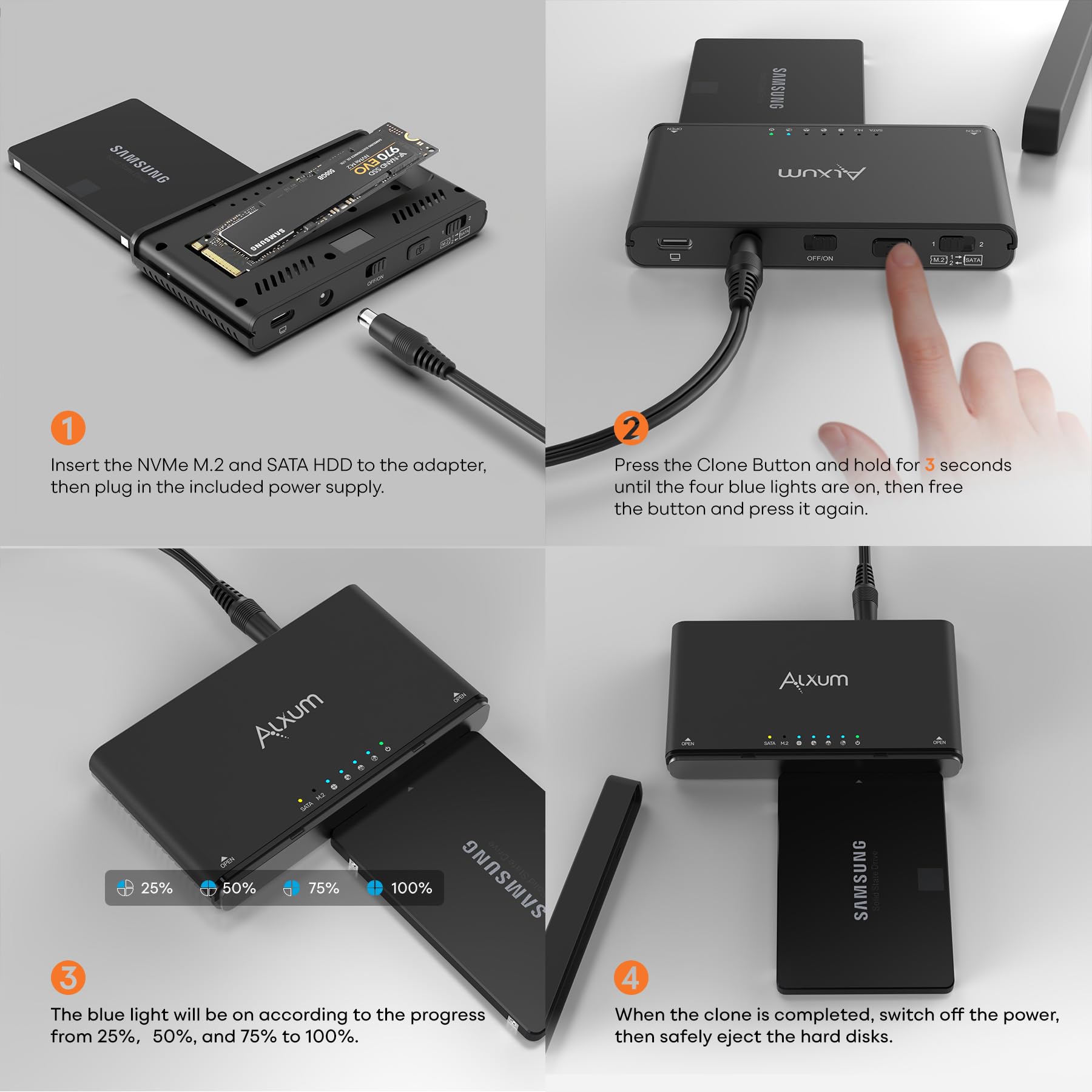 Sata Ssd M.2 Nvme Enclosure   Usb C 3.2 10Gbps Adapter M.2 Enclosure Supports Hot Swapping And Offline Cloning With 2.5''/3.5''
