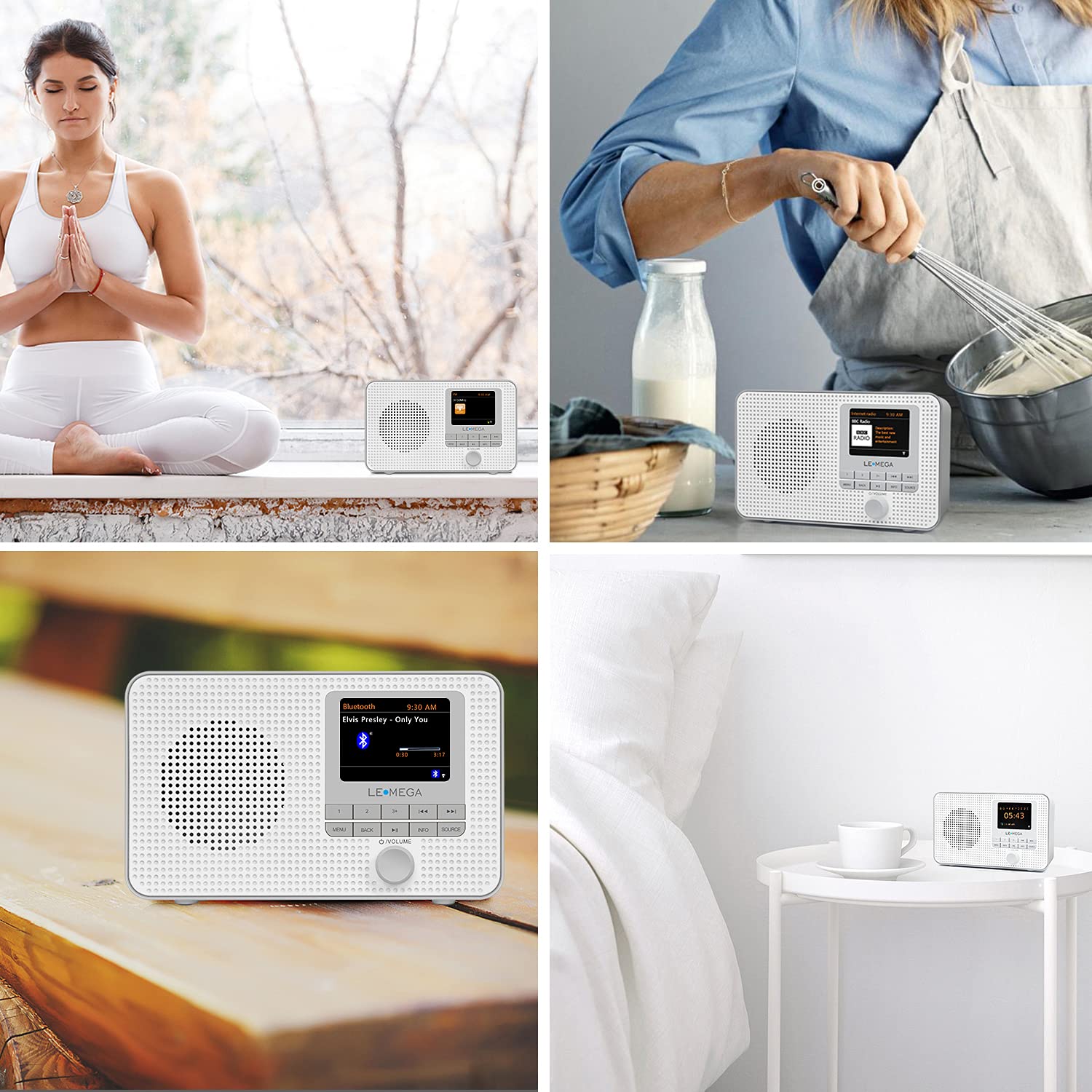 Lemega Ir1 Portable Wifi Internet Radio, Fm Digital Radio, Bluetooth, Dual Alarms Clock,Sleep Snooze Timer,40 Presets,Headphone Output, Colour Display,Batteries Or Mains Powered � Grey Finish