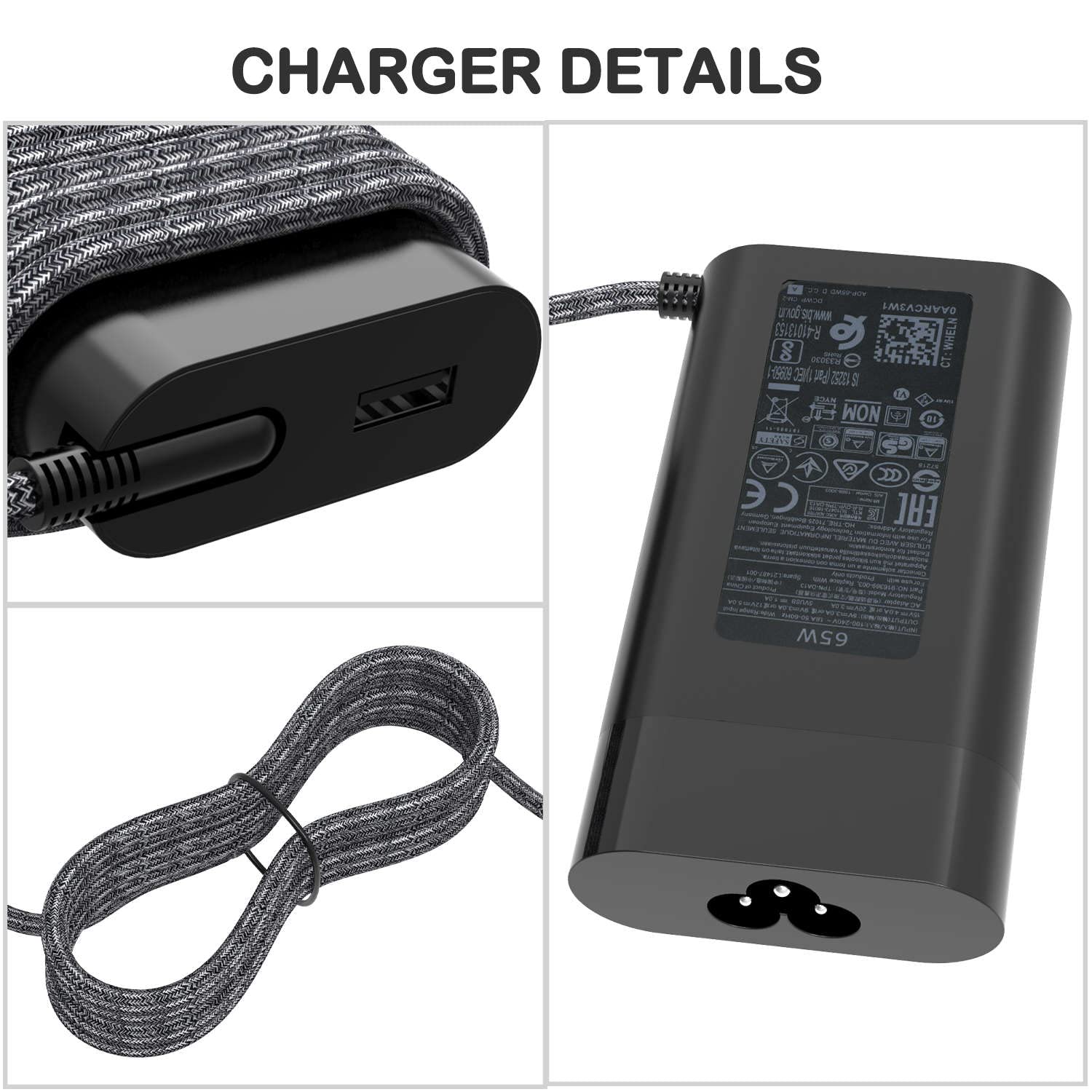 Original Replacement New Version 65W Hp Usb C Laptop Charger For Hp Elitebook X360, Spectre X360, Hp Chromebook, Elite X2, Probook, Split X2, Pavilion, Envy Travel Ac Power Supply Adapter