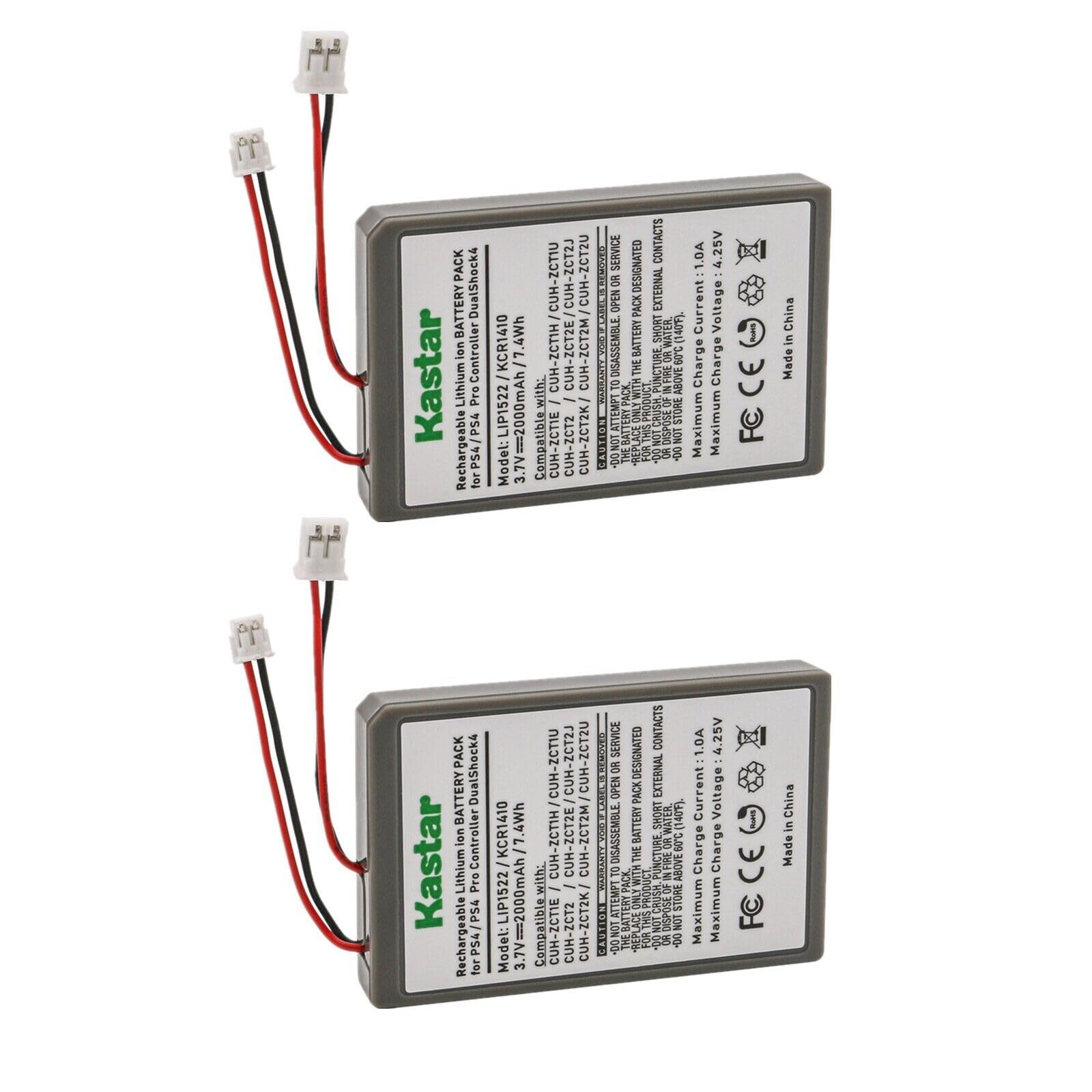 Kastar 2-Pack PS4 Battery Replacement for Sony LIP1522/KCR1410 Battery, Sony PlayStation CUH-ZCT1E CUH-ZCT1H CUH-ZCT1H/B CUH-ZCT