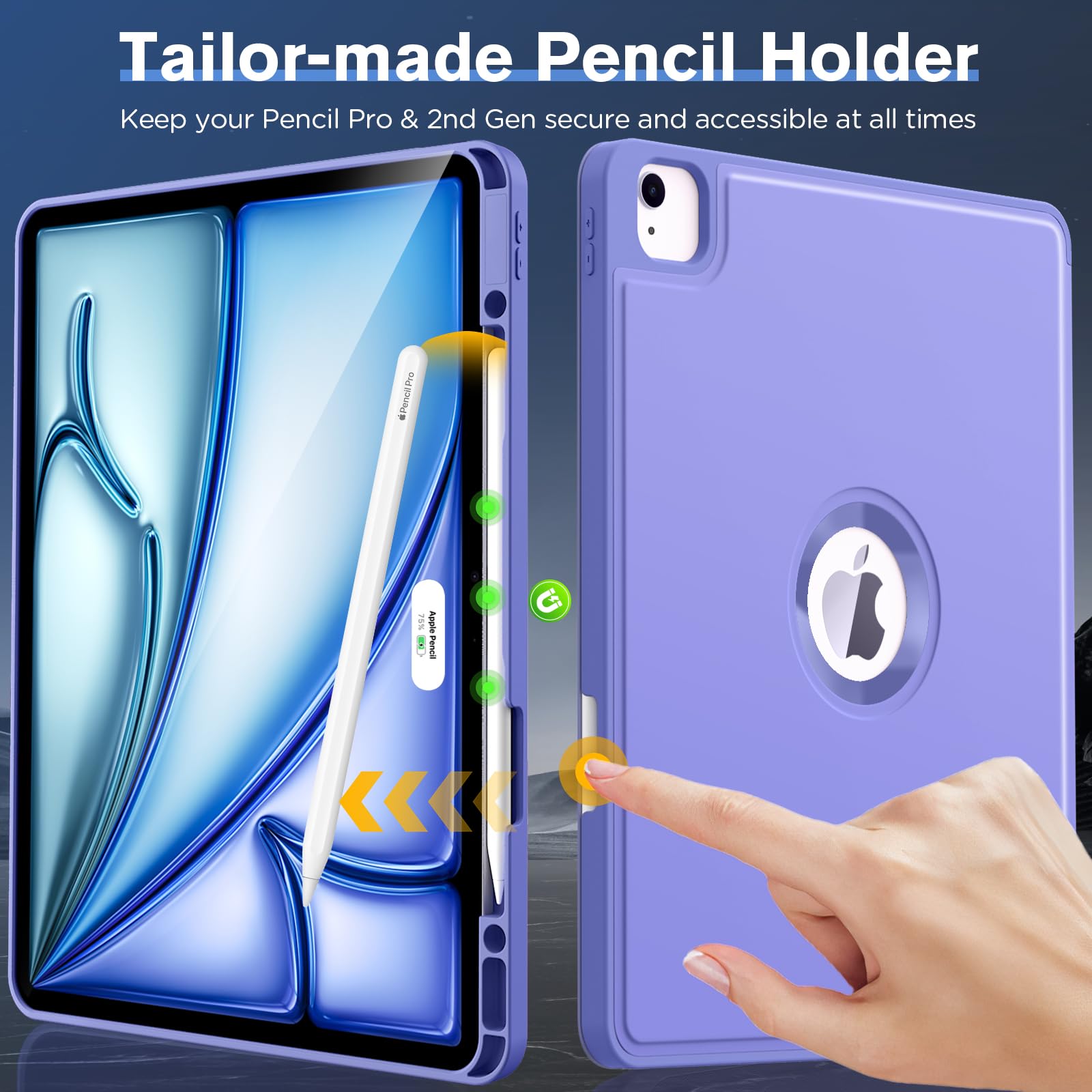 MoKo for iPad Air 13 Inch Case M2 2024/ iPad Pro 12.9 Case (6th/5th Gen 2022/2021) with Pencil Holder, Smart Protective Cover for iPad Air 13 inch with Back Trifold Stand, Auto Wake/Sleep, Lavender