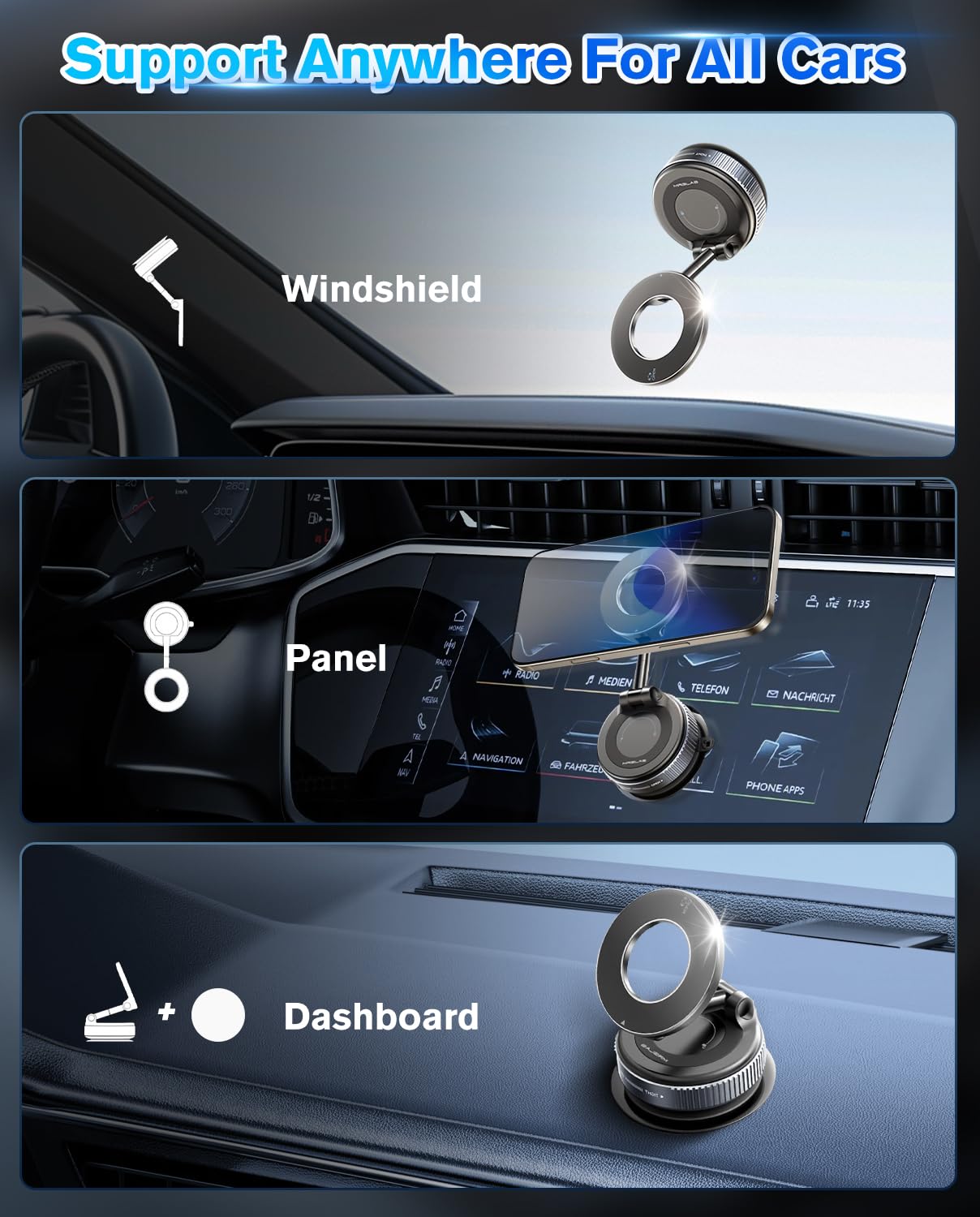 Soamoeu Vacuum Suction Magnetic Phone Holder, 2025 Upgraded Magnetic Car Phone Mount For Magsafe, 360Adjustable Foldable Portabl