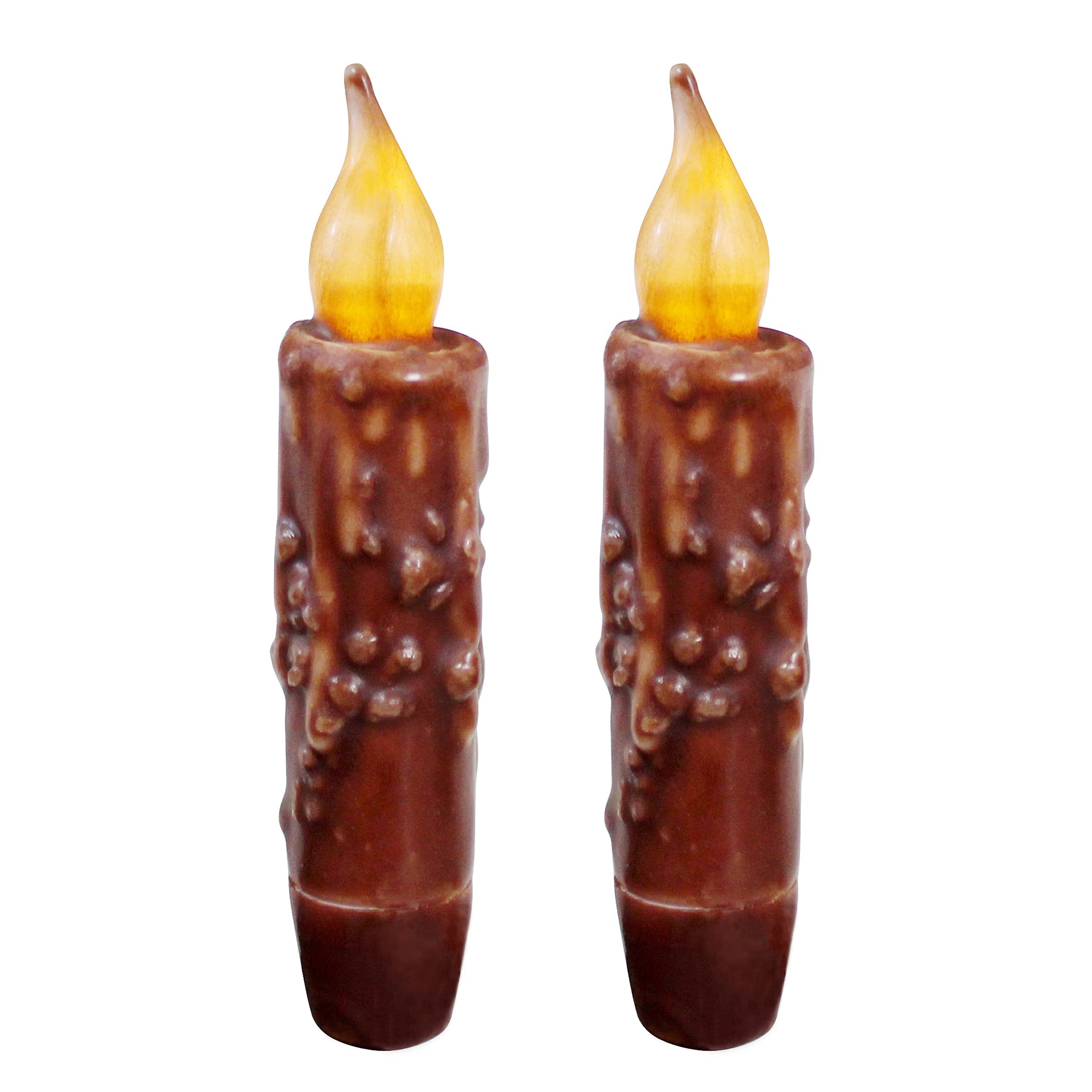 Cvhomedeco. Real Wax Hand Dipped Battery Operated Led Timer Taper Candles Country Primitive Flameless Lights D?Or, 4 3/4 Inch, C