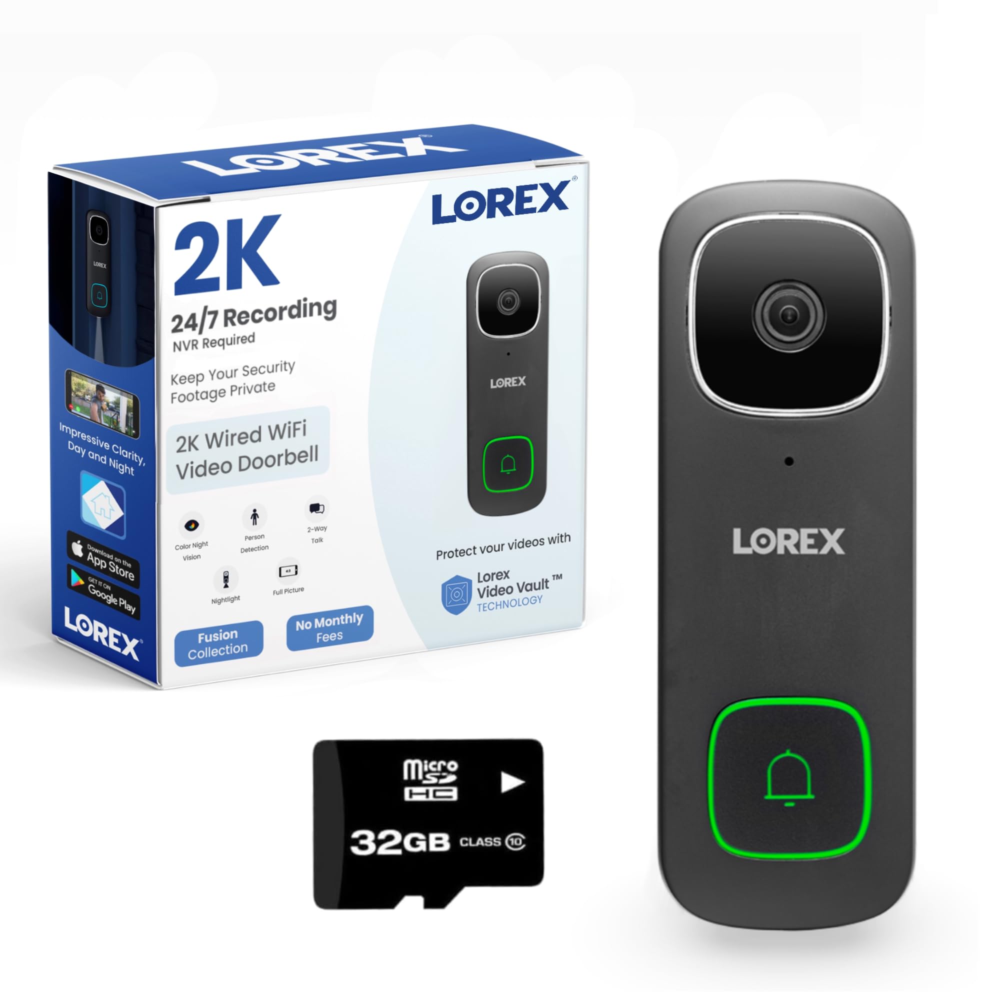 Lorex 2K Wired Wifi Smart Video Doorbell Camera W/No Subscription Fee   Smart Security Lighting, Night Vision, Motion Detection,