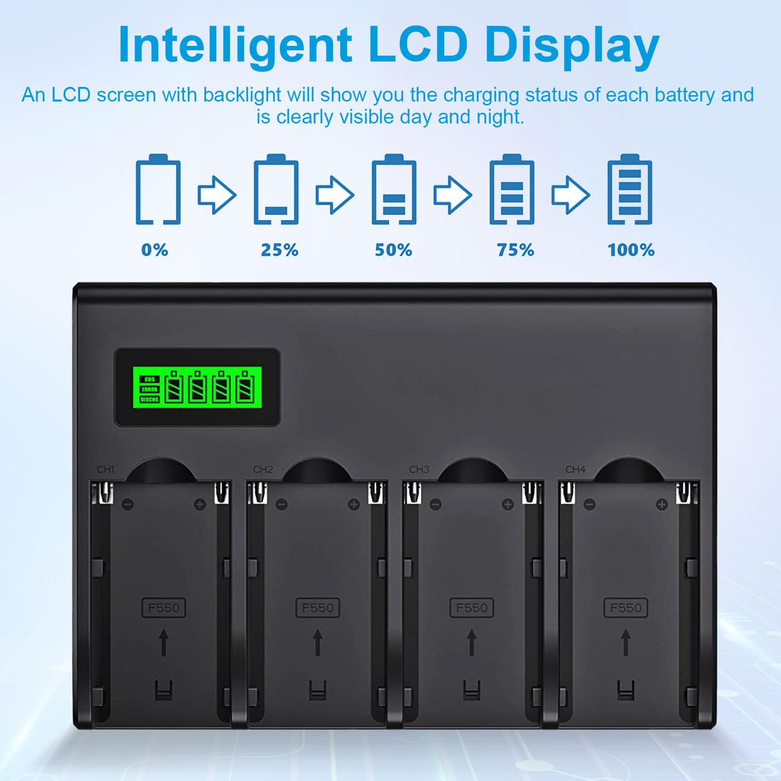 Binval 4 Pack Np F970 Batteries 8900Mah And 4 Channel Charger Compatible With Sony Np F970, F960, F950, F930, F770, F750, F570,
