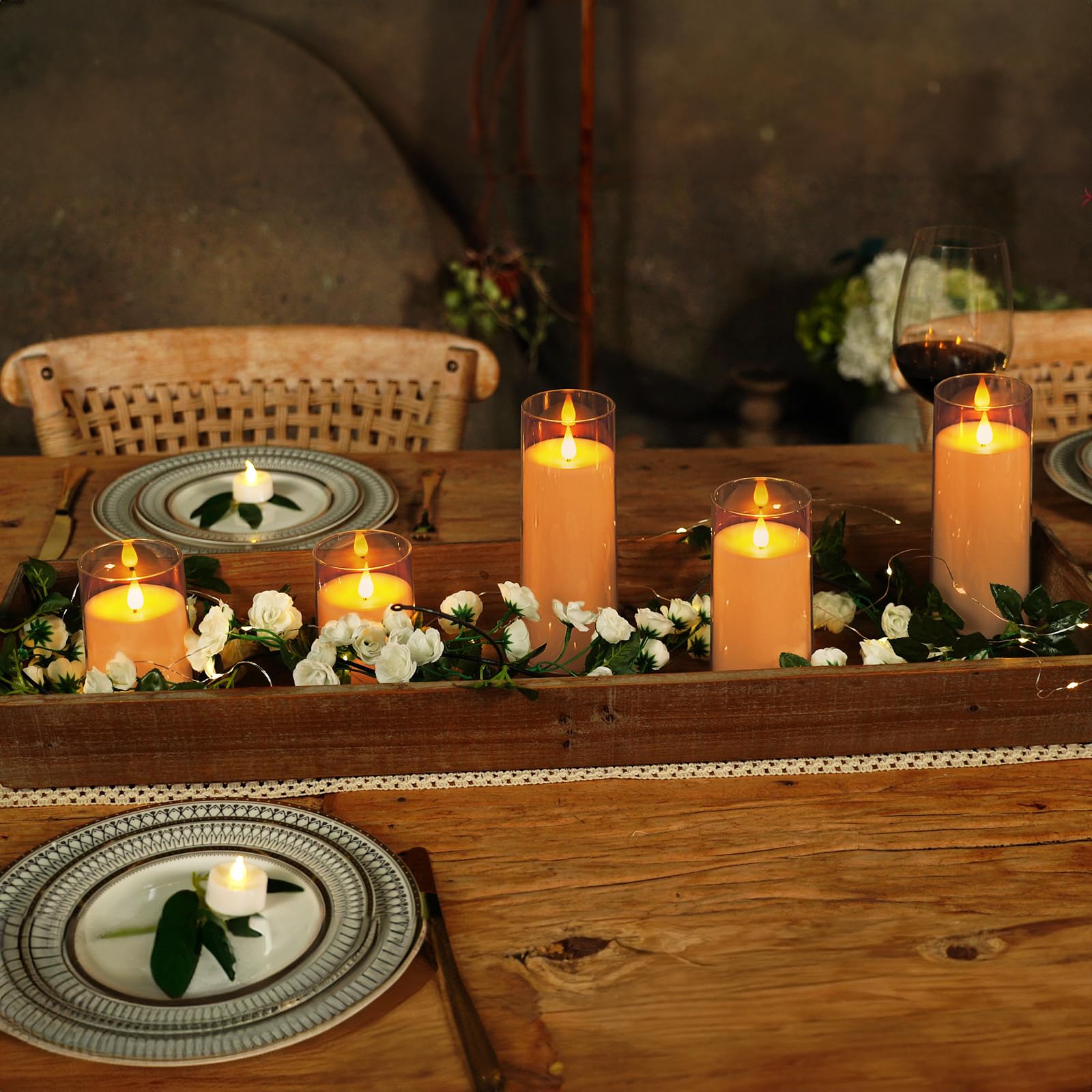 Homemory Amber Flickering Flameless Candles, Battery Operated Acrylic Led Pillar Candles With Remote Control And Timer, Set Of 5