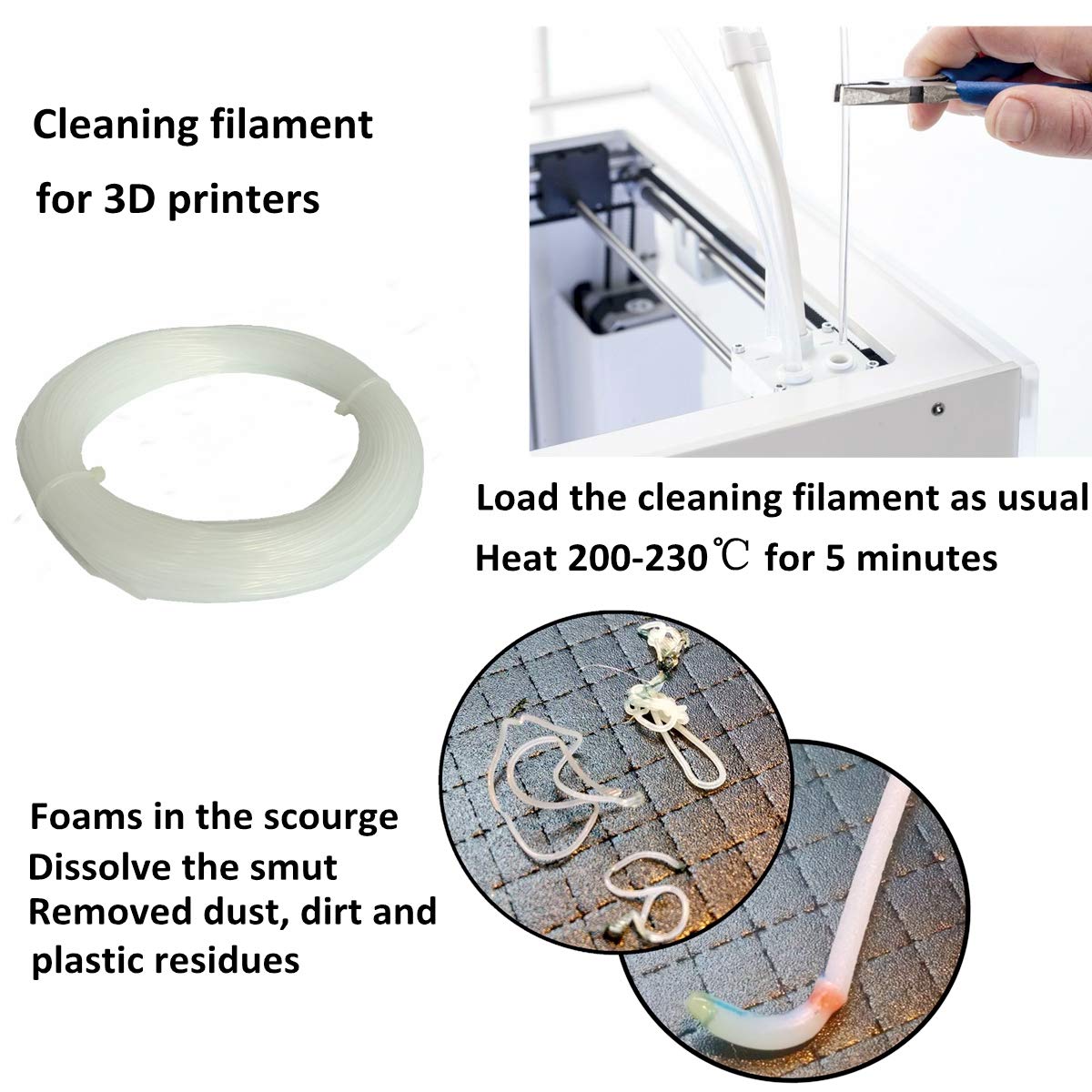 Novamaker 3D Printer Cleaning Filament 1.75Mm Natural, 0.1Kg(0.22Lb), Dimensional Accuracy +/  0.05Mm, Fit All Fdm 3D Printers