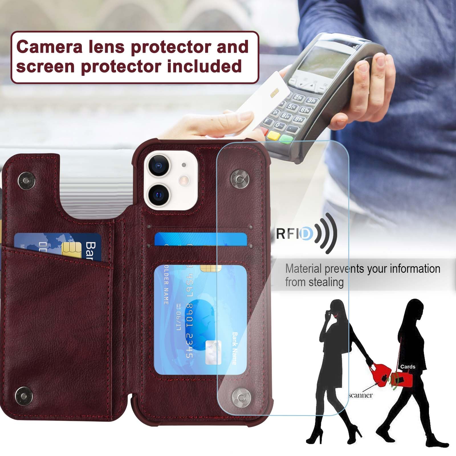 Vanavagy Wallet Case For Iphone 12/Iphone 12 Pro For Women And Men,Rfid Block Leather Flip Folio Phone Cover Fits Magnetic Car M