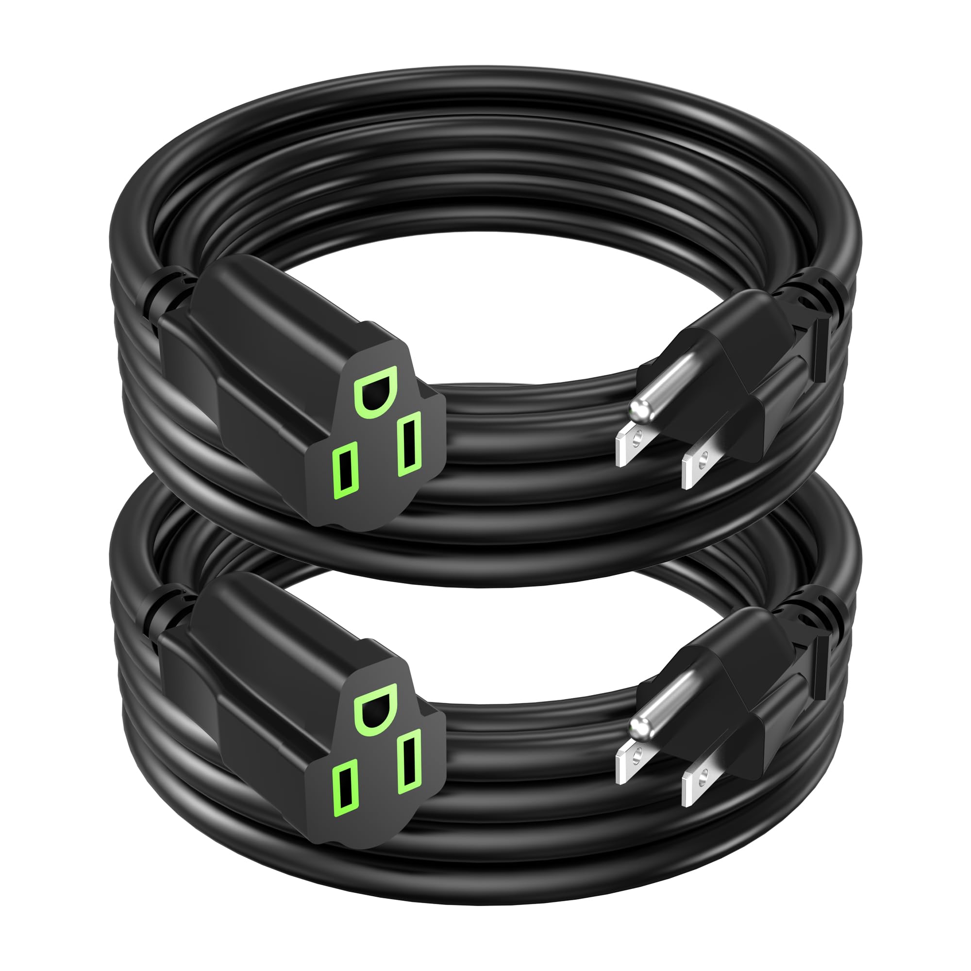 Power Extension Cord 7Ft (2 Pack), 3 Prong Grounded Electrical Extension Cable Outlet Saver, Single Outlet Power Wires, Outdoor