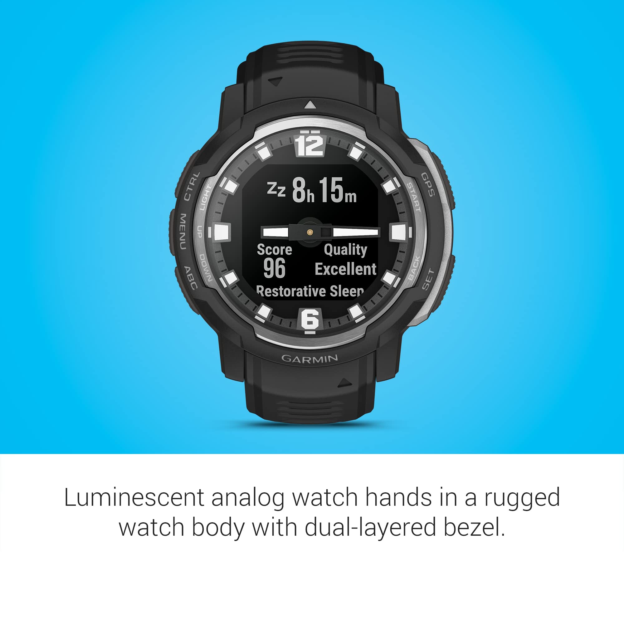 Garmin Instinct Crossover, Rugged Hybrid Smartwatch, Analog Hands And Digital Display, Black