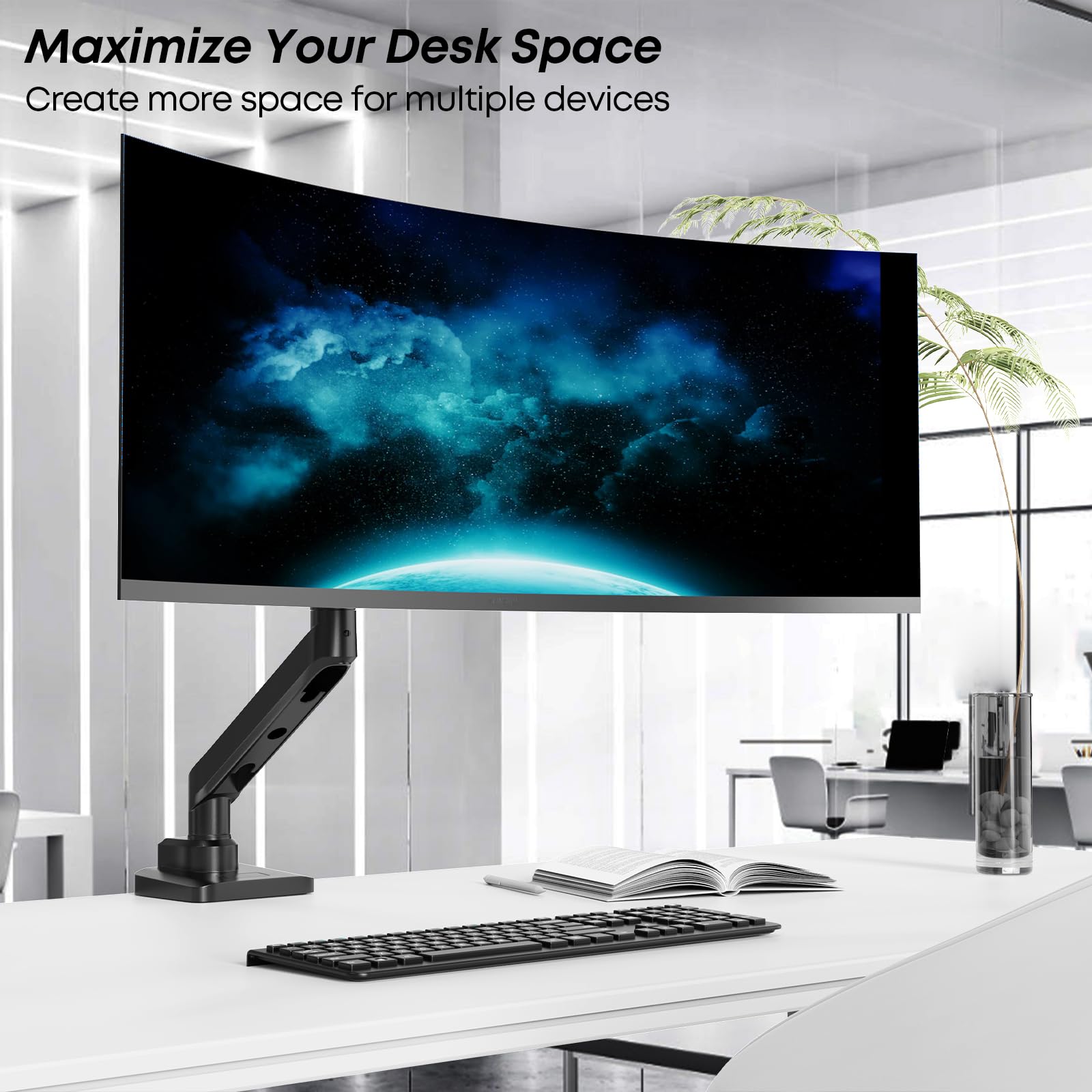 Imtkotw Premium Heavy Duty Monitor Arm For 17 To 49 Inch Screens Up To 44Lbs, Fully Adjustable Ultrawide Single Clamp On Desk Mo