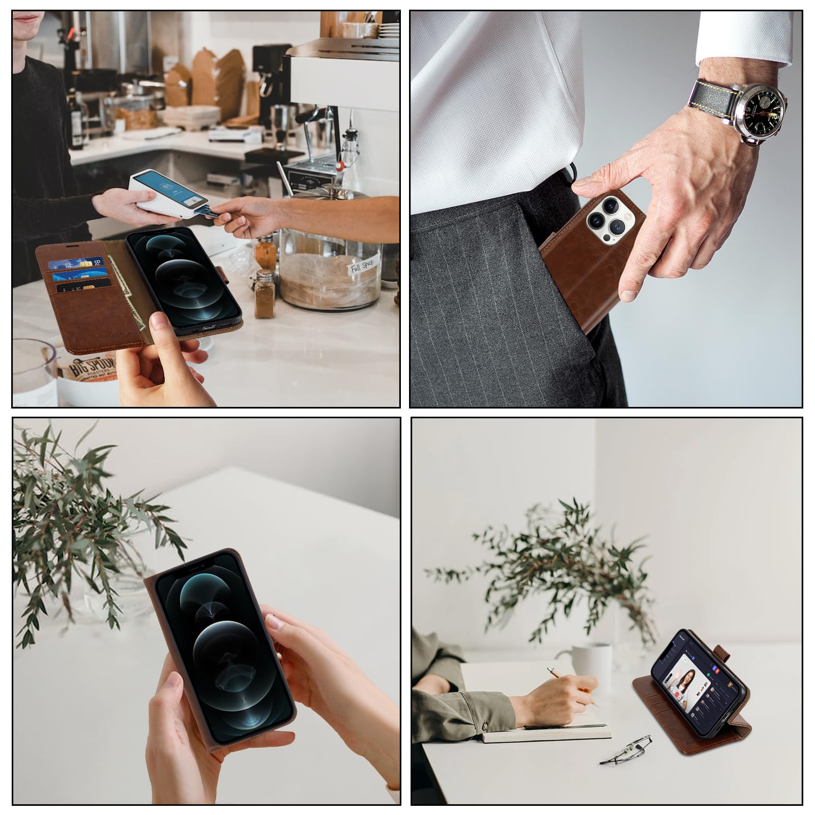 Monasay Wallet Case Compatible For Iphone 11 Pro, 5.8-Inch, [Glass Screen Protector Included] [Rfid Blocking] Flip Folio Leather