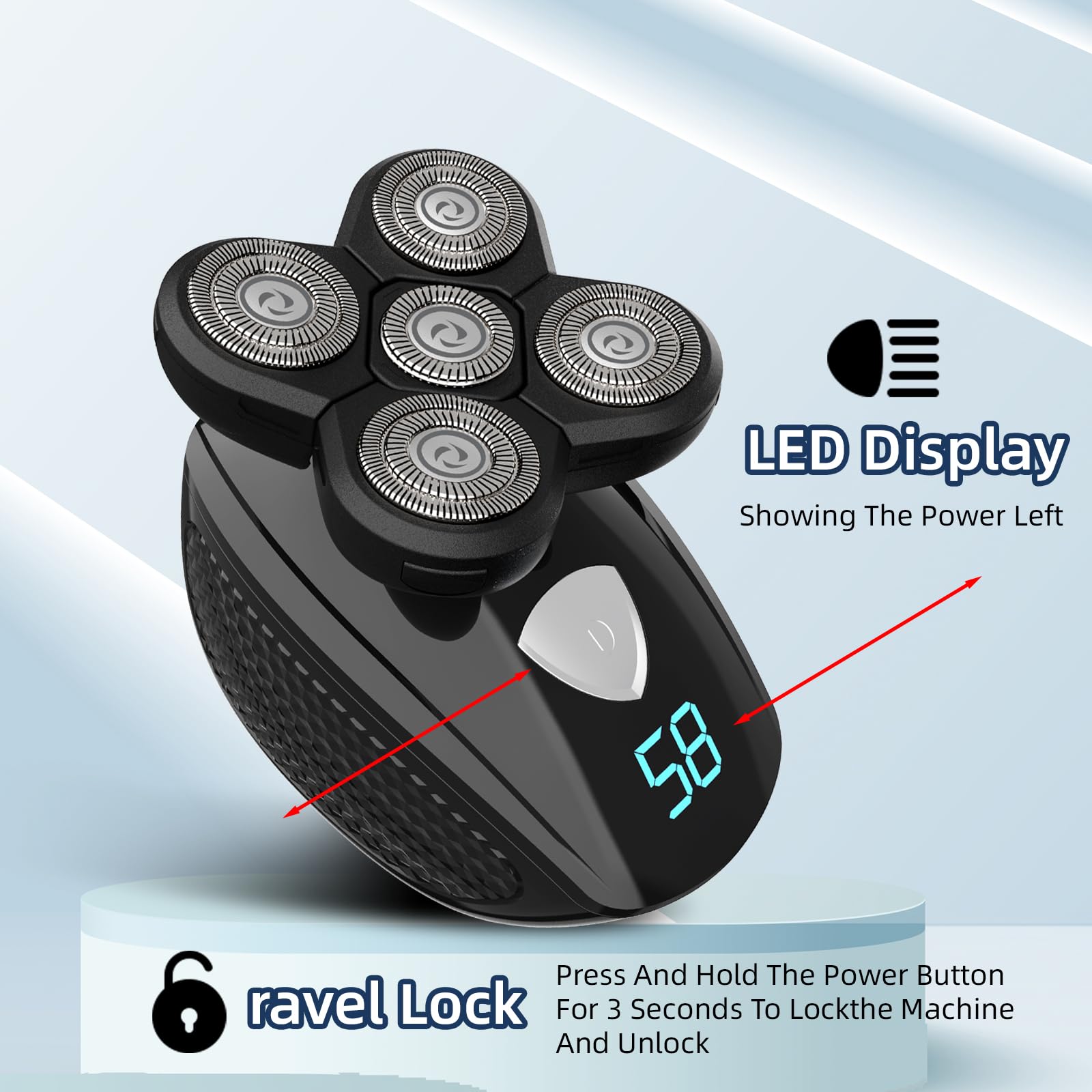 Phxcham Head Shavers For Bald Men, Rotary Waterproof Cordless Bald Electric Shavers, Dry Wet Shaving For Men (Black)