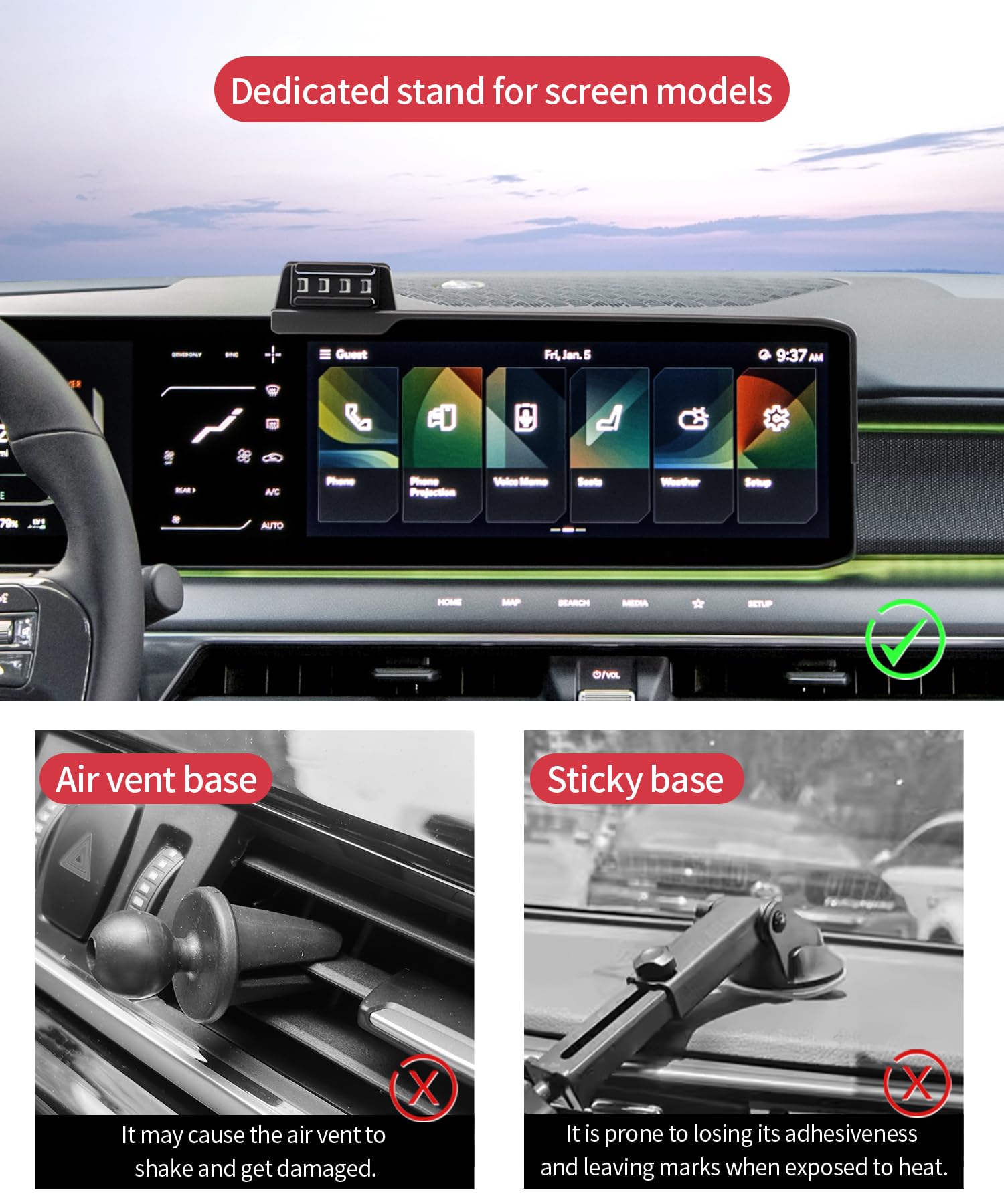 Masergogo Wireless Charging Car Phone Holder For Kia Ev9 2024 Accessories 12.3 Inch Screen Fixed Clip,360 Rotation Car Phone Mou