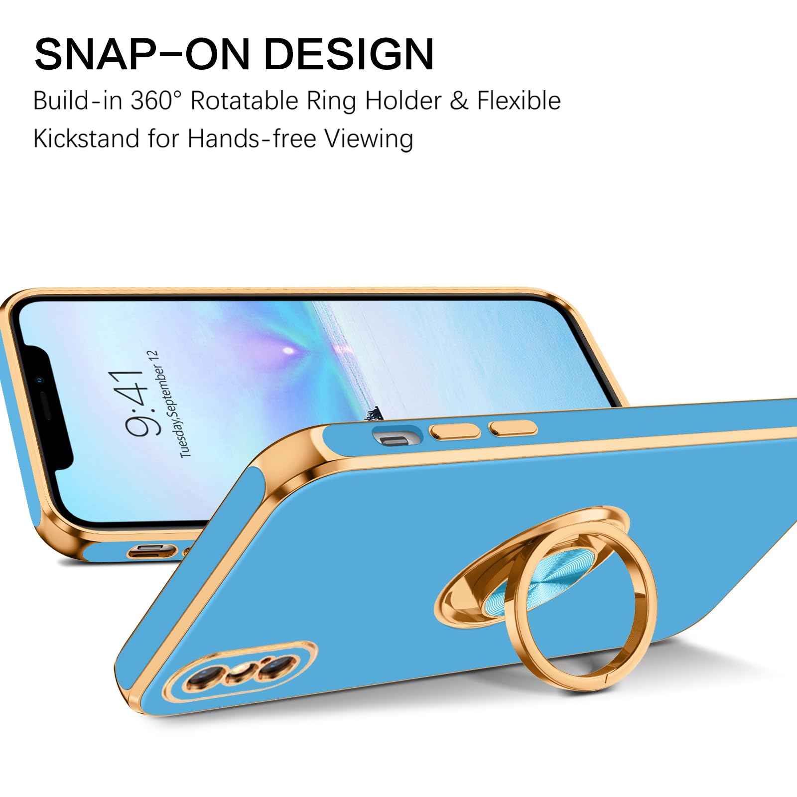 Bentoben For Iphone Xs Case, Phone Case Iphone X, Slim Fit Sparkly Kickstand Ring Holder Design Shockproof Protection Soft Tpu B