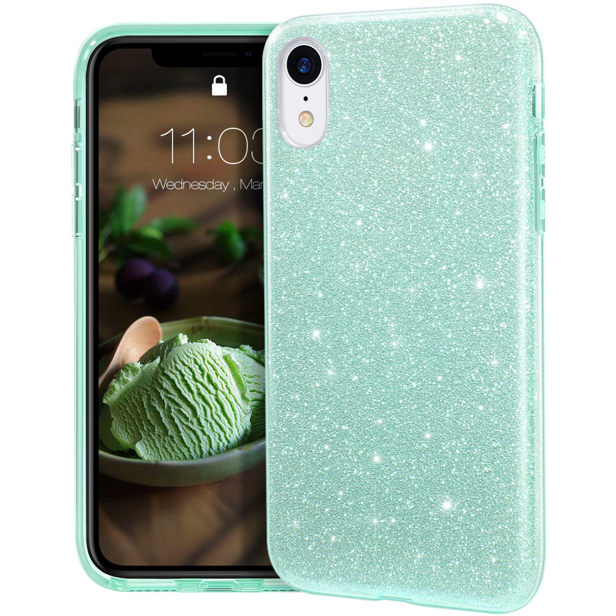 Mateprox Iphone Xr Case,Bling Sparkle Cute Girls Women Protective Case For Iphone Xr 6.1''(Green)