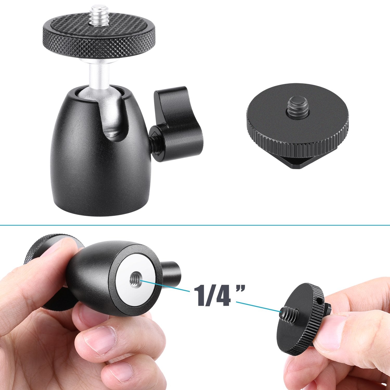 Neewer Mini Tripod Ball Head Mount, 1/4 Inch Screw With Phone Holder, Lock And Hot Shoe Mount Adapter Compatible With Compact Ds