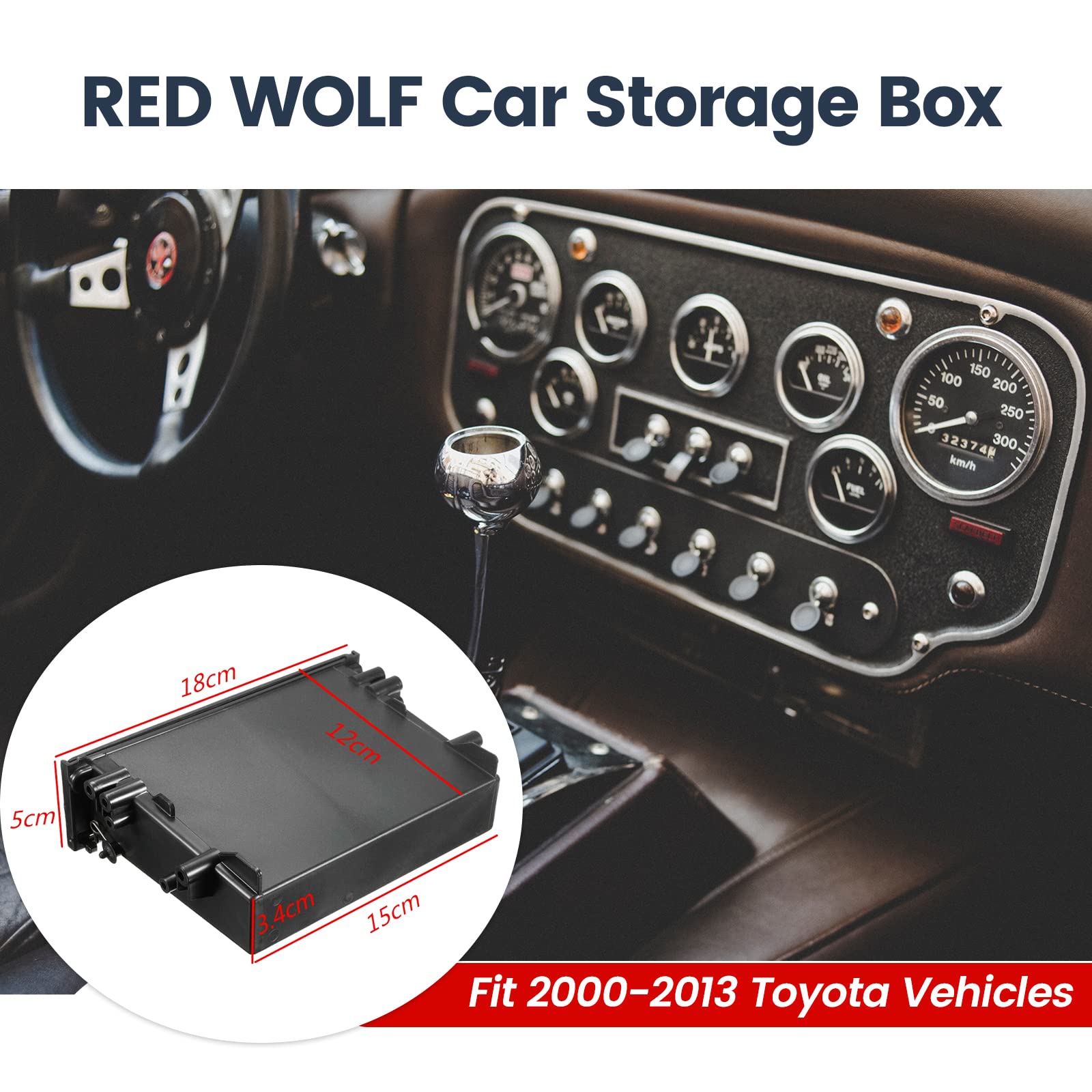Red Wolf Universal Single Din Car Dash Radio Storage Box One Din Stereo Drawer Kit Dash Trim Install Pocket