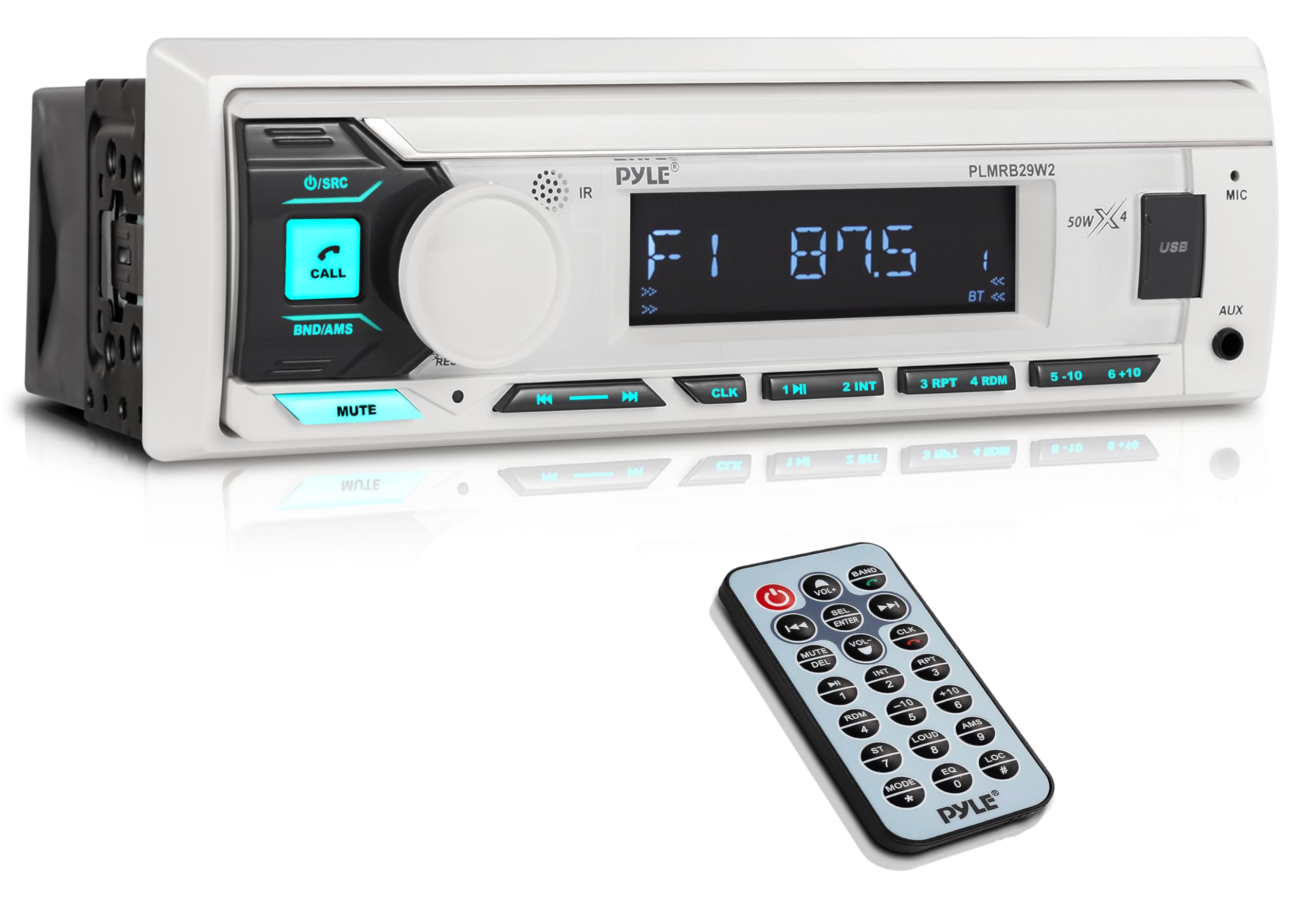 Pyle Marine Radio Single DIN Receiver - Bluetooth Wireless Streaming, AM/FM Tuner, USB/AUX MP3 Playback, Hands-Free Calling, Rem