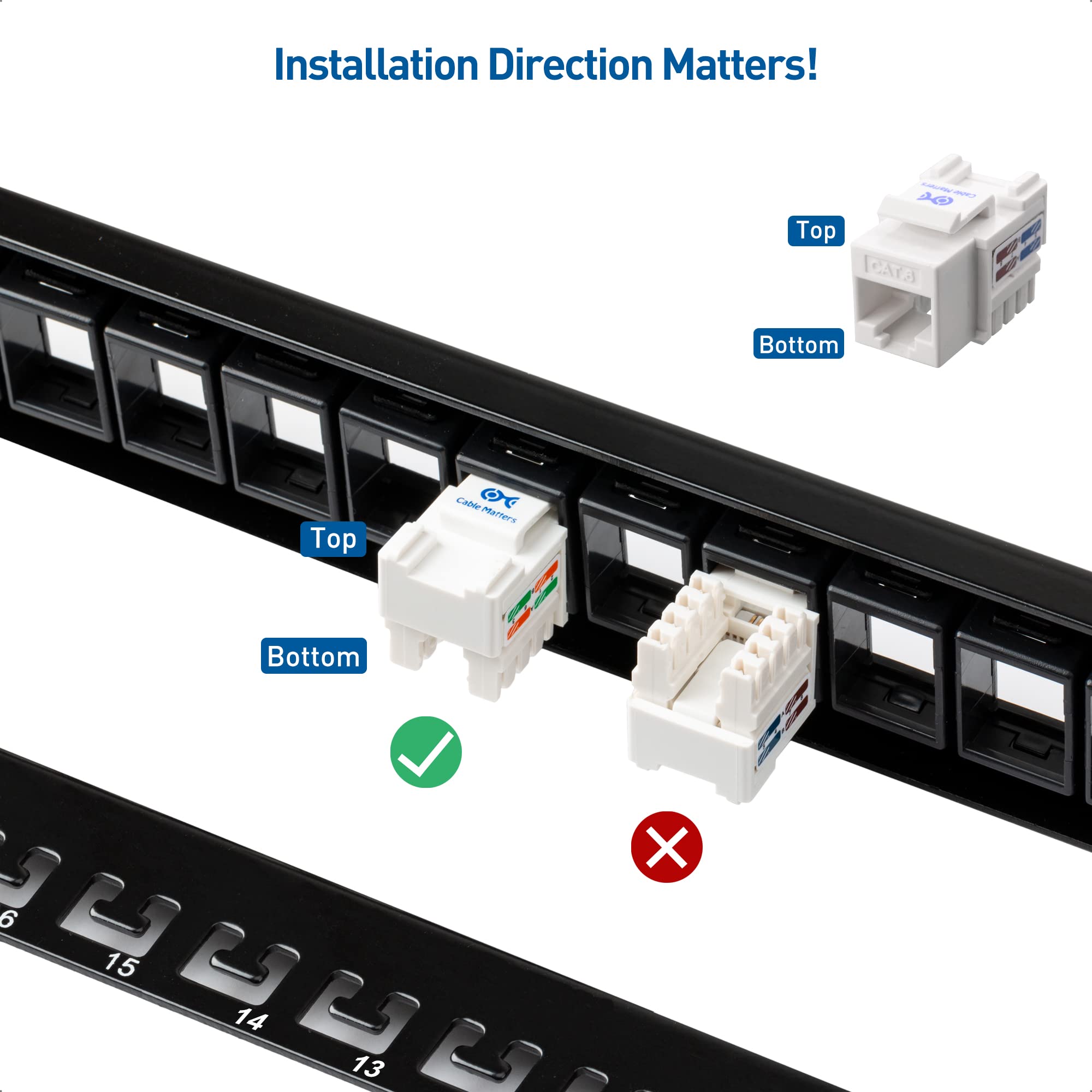 Cable Matters Rackmount or Wall Mount 1U 24 Port Keystone Patch Panel with Cable Management and Support Bar (19 inch Blank Patch Panel for Keystone Jacks/Keystone Panel)