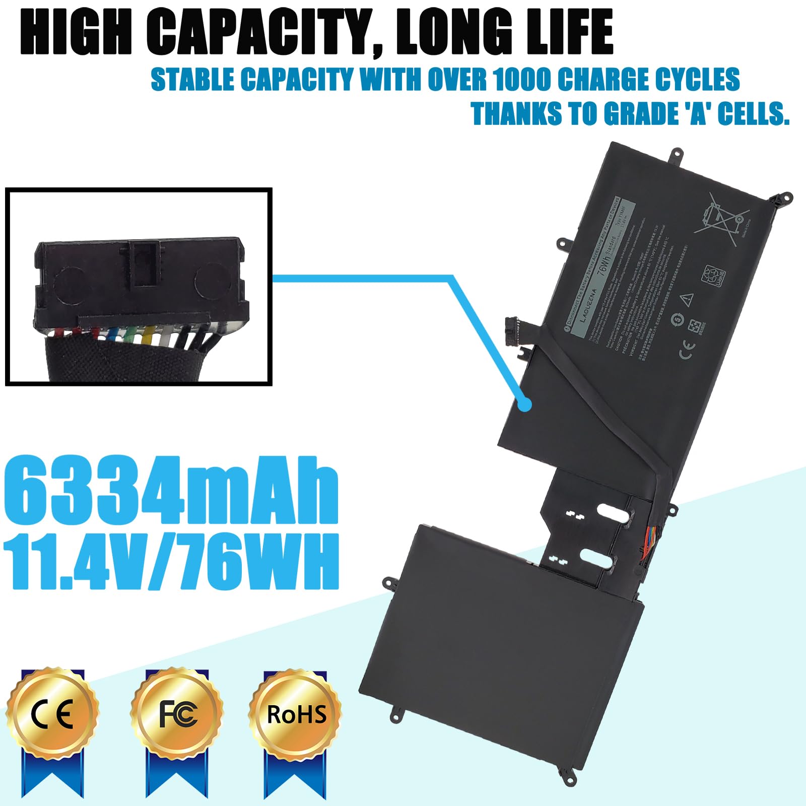 Laqueena Y9M6F Laptop Battery Compatible With Dell Alienware M15 R2 P87F Alienware M17 R2 P41E Series 0Y9M6F 8K84V 08K84V 11.4V