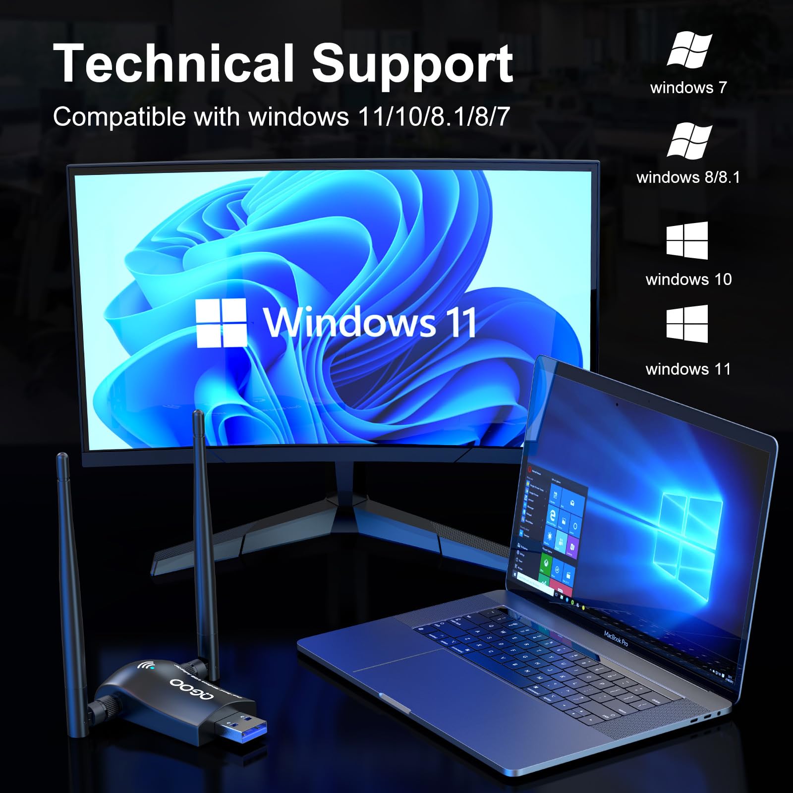 Wireless Wifi Adapter For Desktop Pc   Qgoo Ac1300Mbps Usb 3.0 Network Dongle With 5Dbi High Gain Dual Antennas, Dual Band 2.4G/