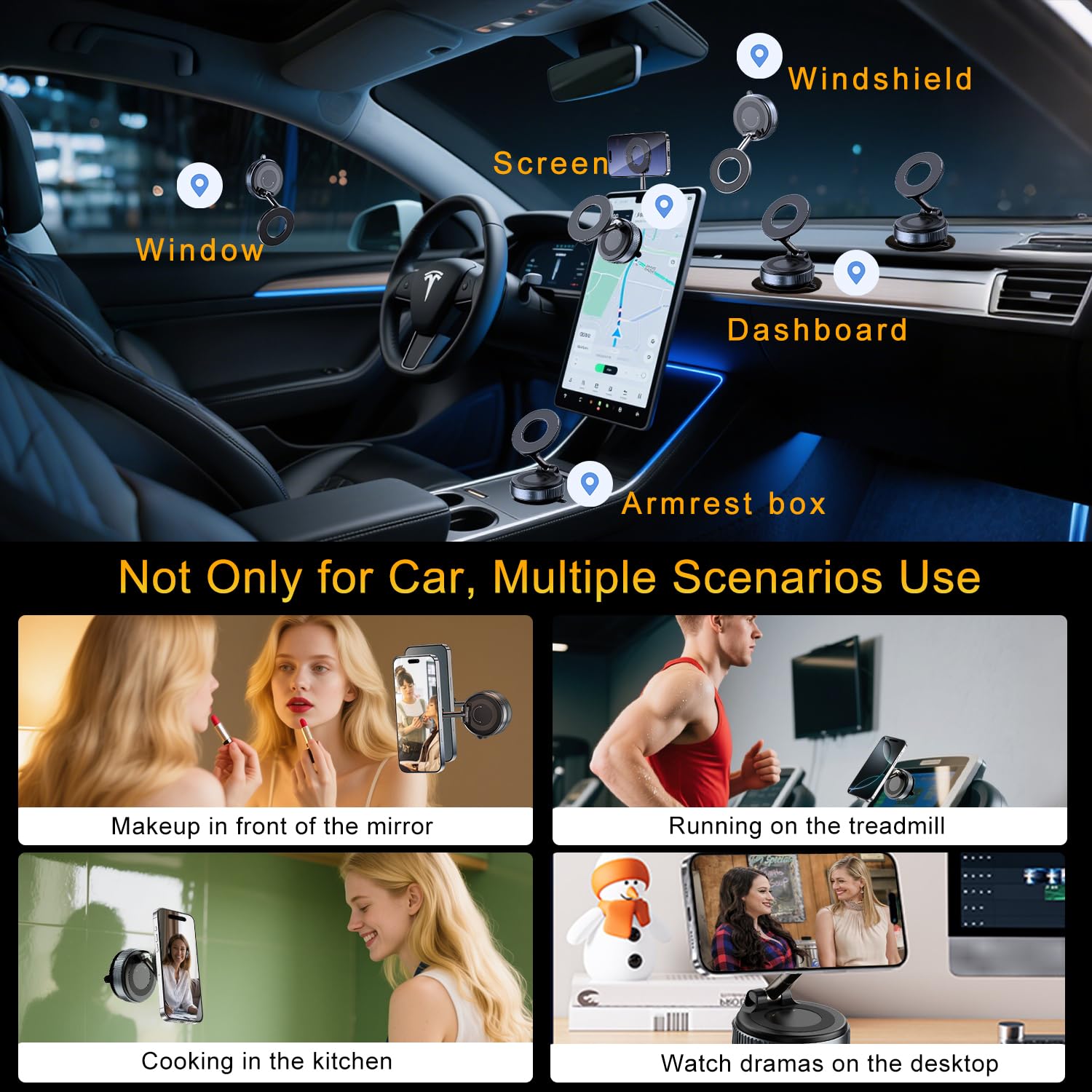 Jkoailiwi Upgraded 360 Adjustable Vacuum Magnetic Phone Holder Stand, Foldable Suction Cup Phone Mount For Magsafe, Hands-Free M