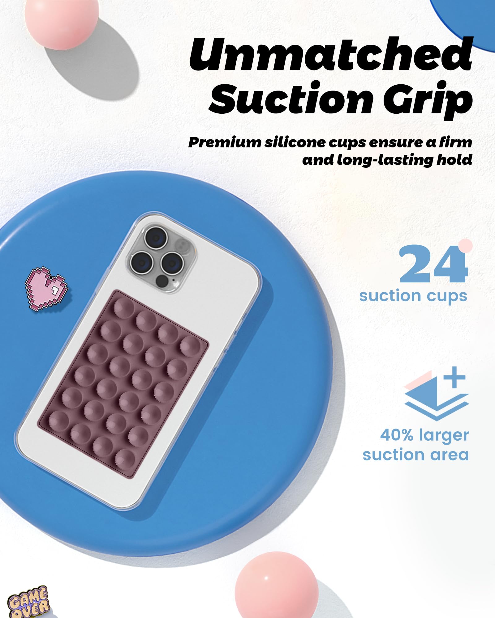 Amband Magnetic Suction Phone Mount For Magsafe Case, Silicone Cup Sticky Grip Holder For Iphone, Removable Hands-Free Selfie/Vi