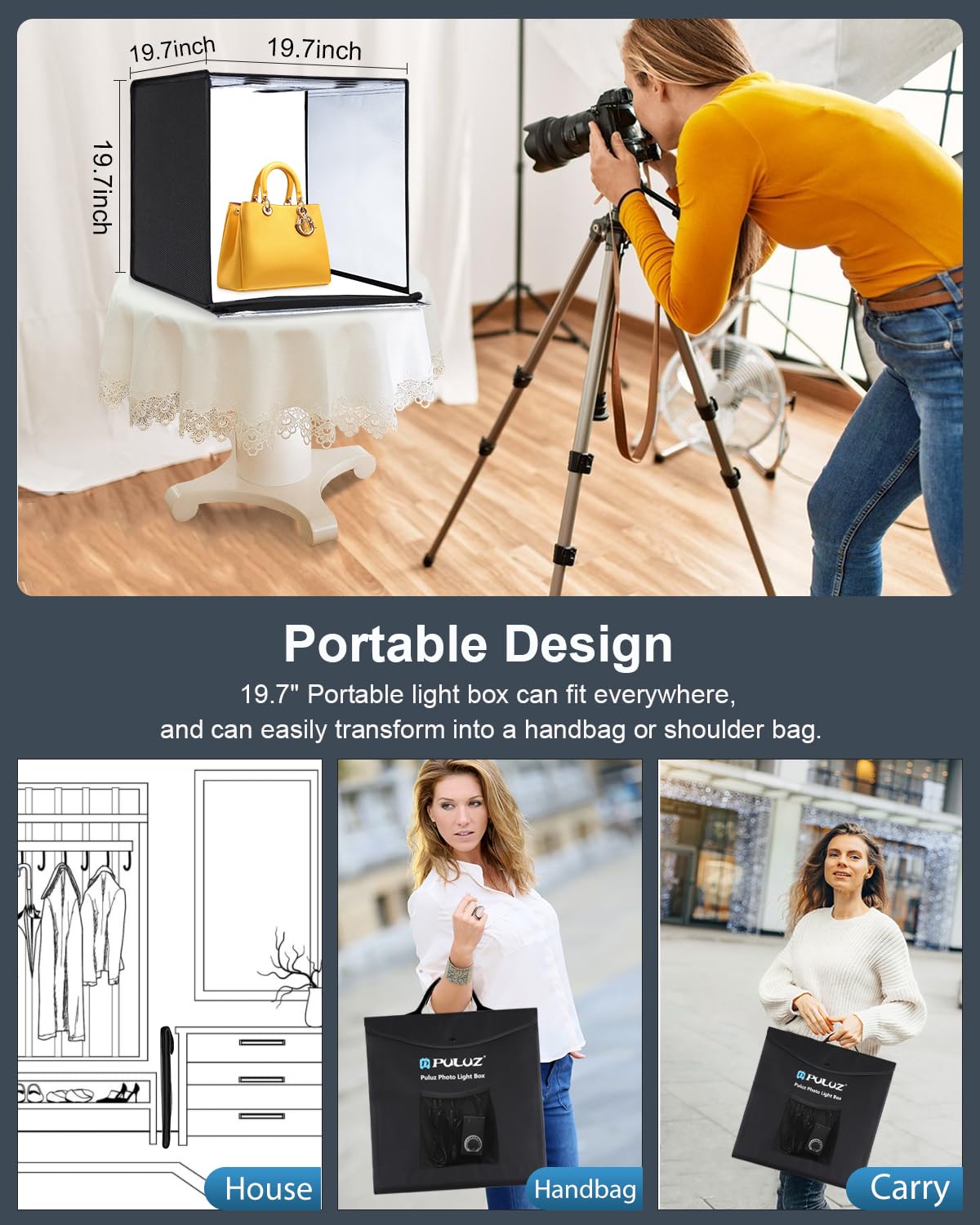 Light Box Photography 20X20In, Puluz Portable Photo Studio Light Box With 160 Led Lights &12 Color Backdrops Professional Photog