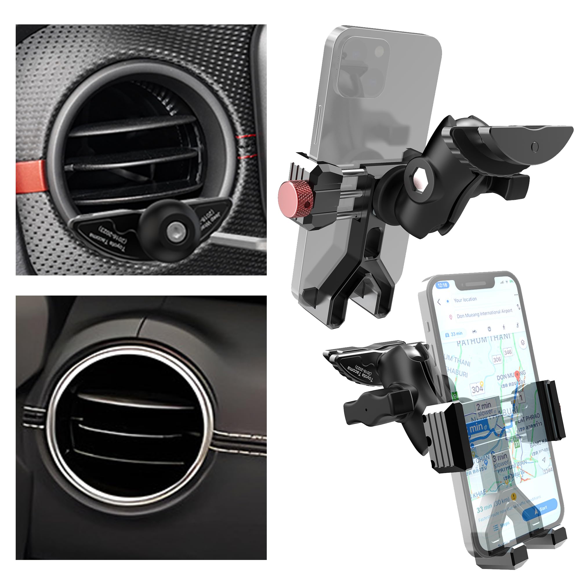 Koqeiey Aluminum Phone Mount For Jeep Wrangler Jl & Gladiator Jt (2018-2023) & Sahara, Vent Cell Phone Holder With 360 Rotation 