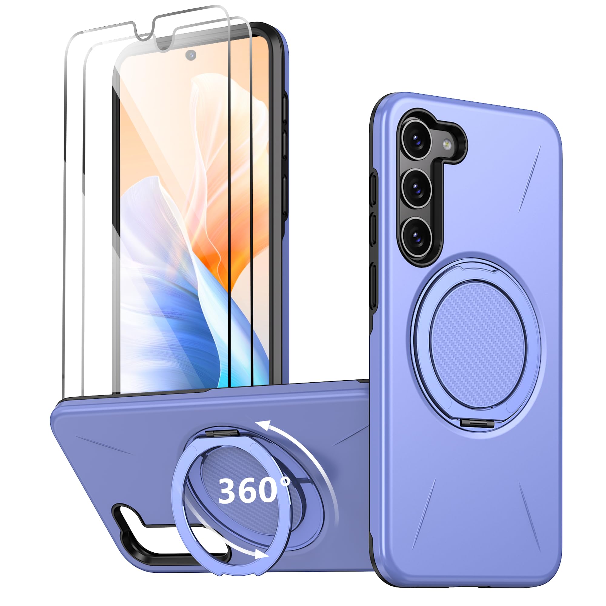 Imuruktek for Galaxy S23-FE Case, with 2 HD Screen Protectors, Strong Magnetic & Built-in Ring Stand for S23FE Phone Case, Milit