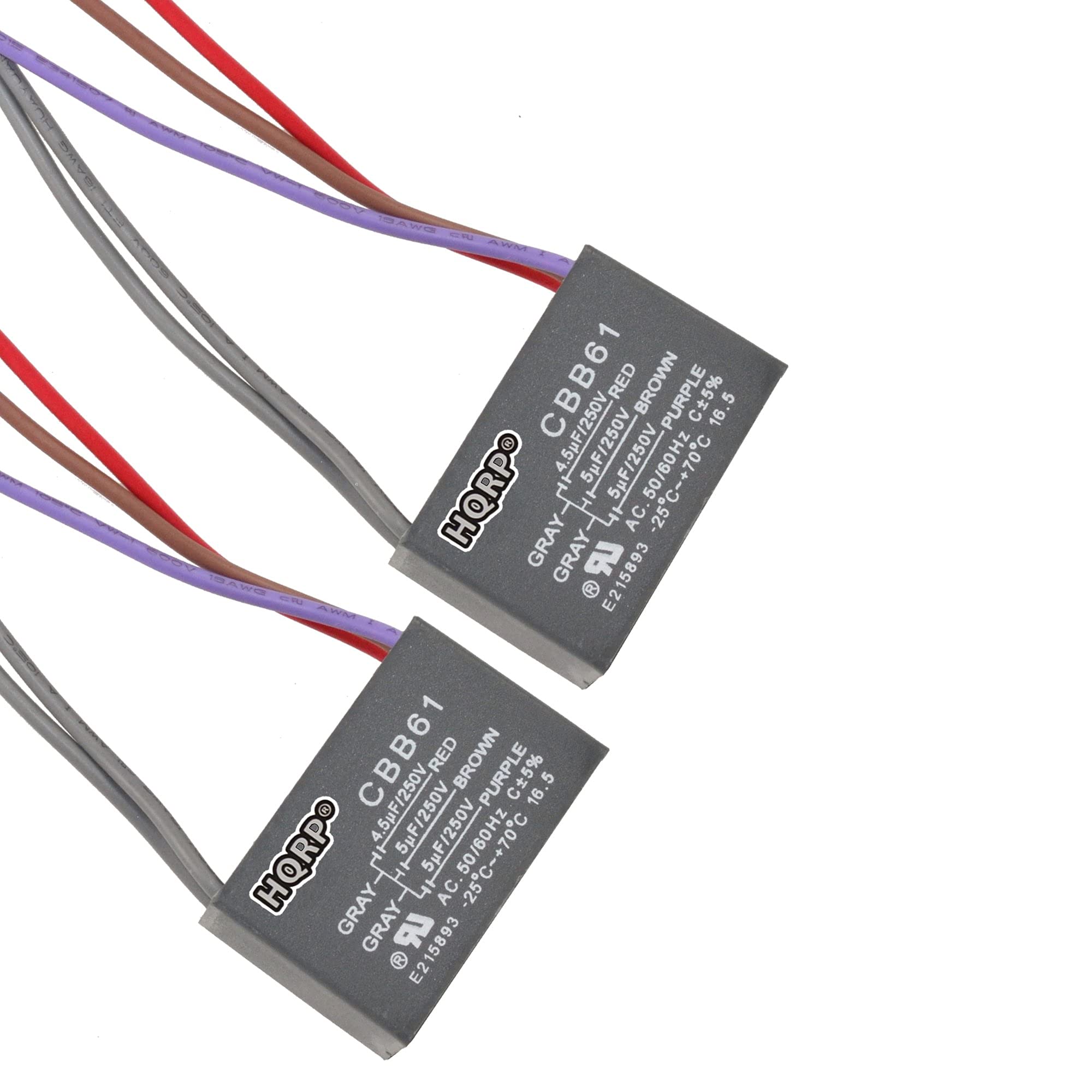 Hqrp 2 Pack Ceiling Fan Capacitor Cbb61 4.5Uf+5Uf+5Uf 5 Wire Ul Listed