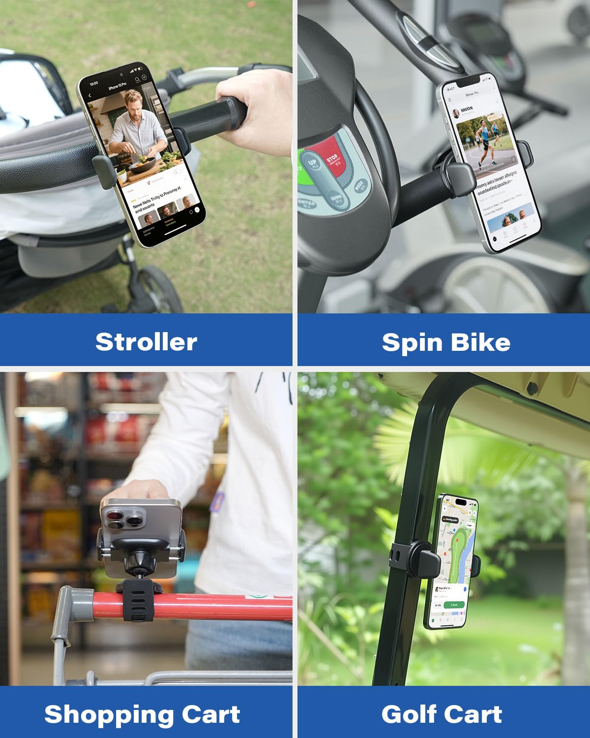 Oqtiq Phone Holder For Peloton Bike, Exercise Bike 360 Rotatable Handlebar Phone Mount With Adjustable Silicone Strap For Stroll