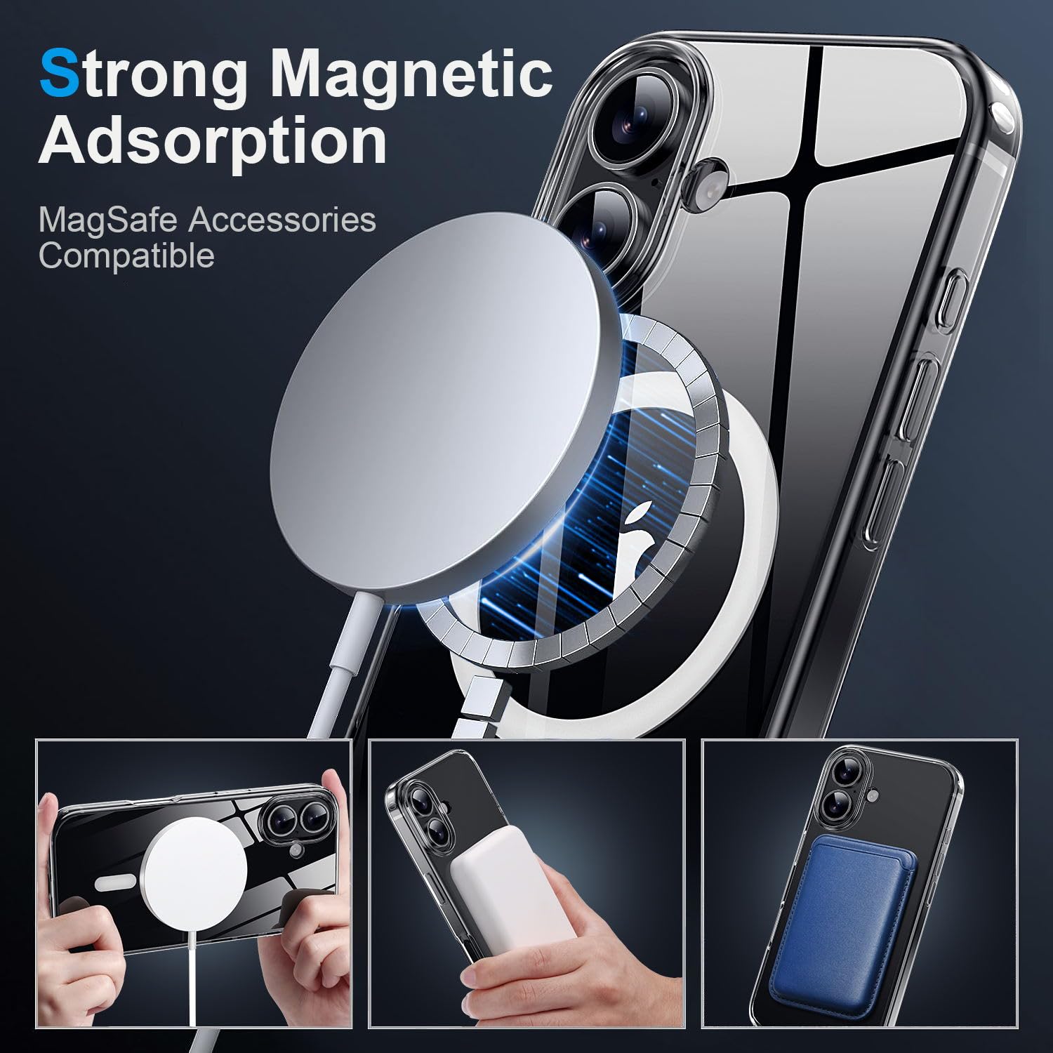 Yzoiko Strong Magnetic Clear For Iphone 16 Case [10Ft Military Grade Protection] Compatible With Magsafe Anti Yellowing Shockpro