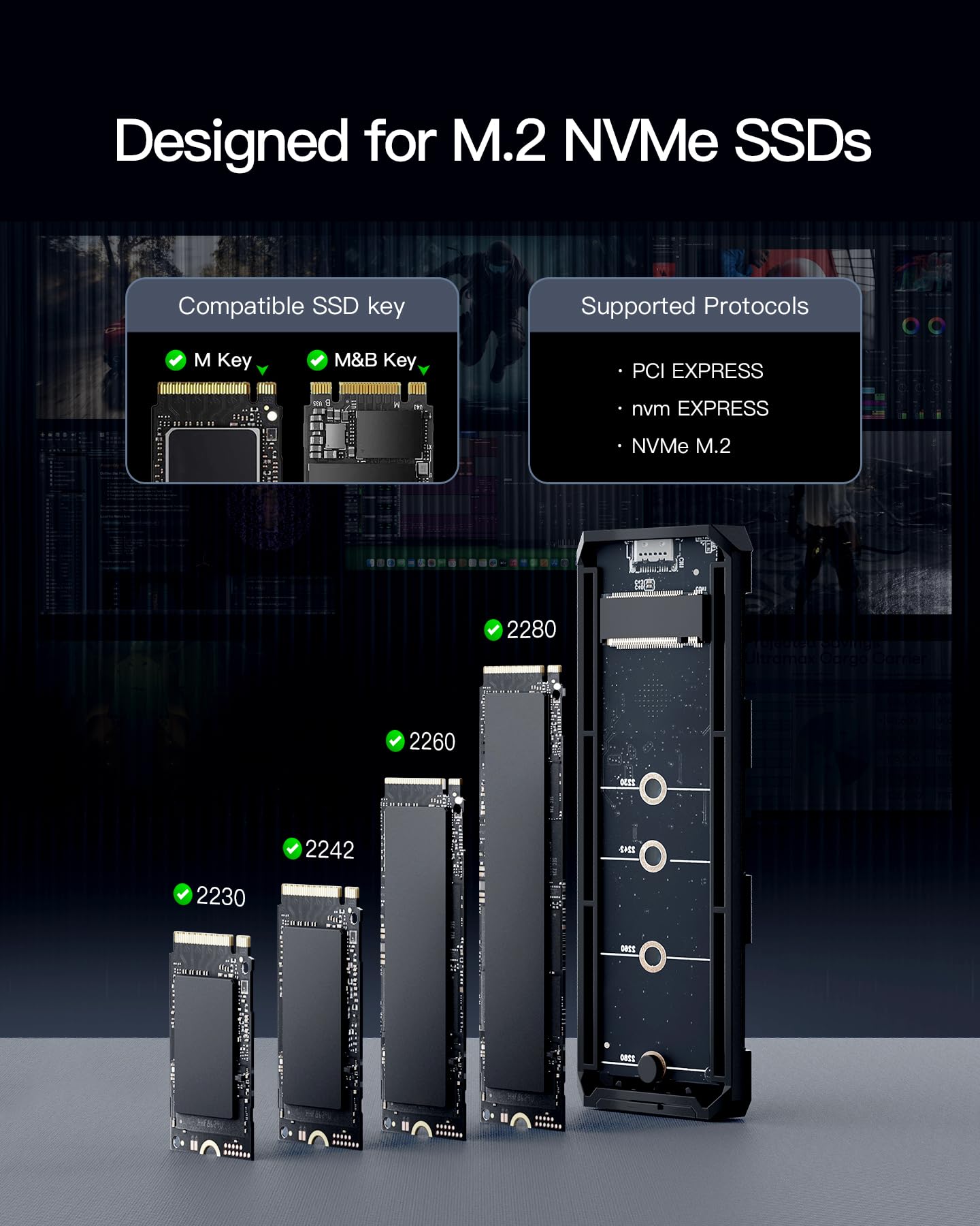 Inateck M.2 Nvme Sata Ssd Enclosure With Rgb,Usb 3.2 Gen 2 (10 Gbps) Enclosure Support Uasp Trim For Nvme/Sata Ssds 2242/2260/22