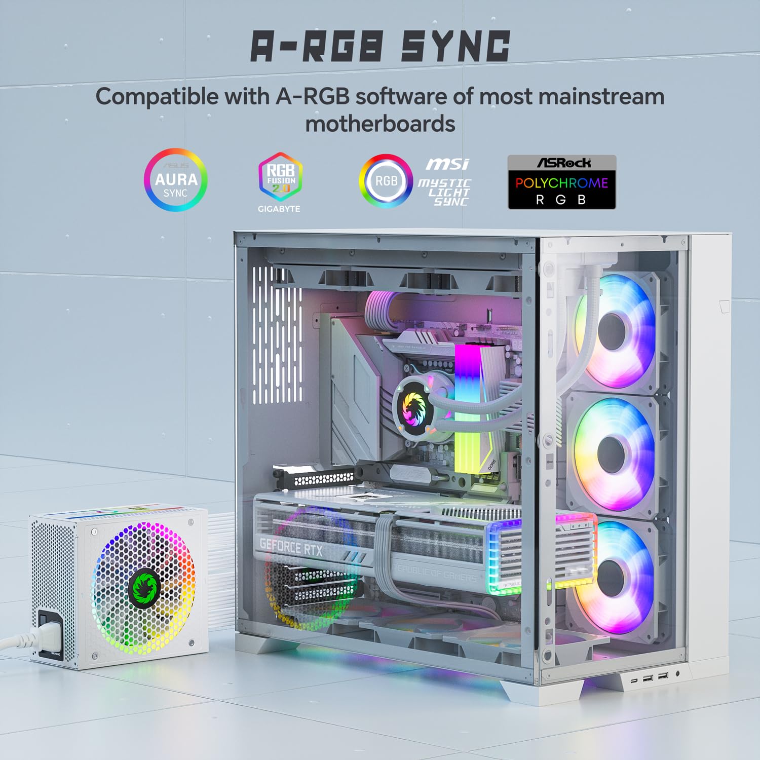 Gamemax 1050W Atx 3.0 & Pcie 5.0 Power Supply, 80+ Gold Certified, Addressable Rgb With 5V Motherboard Sync, Fully Modular Atx G