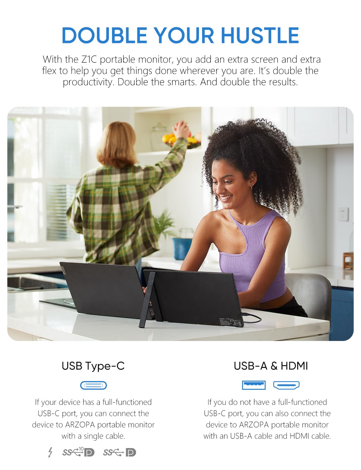 Arzopa 16.1'' Portable Monitor, 100% Srgb Fhd 1080P Kickstand Portable Laptop Monitor High Color Gamut Display Ips Eye Care Scre