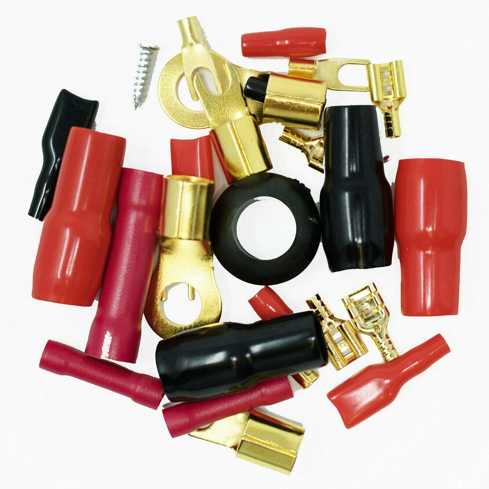 Audiotek 6000 Watts Maximum Power 0 Gauge Car Vehicle Audio Amplifier Installation Kit Hot Red 17 Ft Power Cable 150+200A Fuse/All Accessories And Terminal Included Red