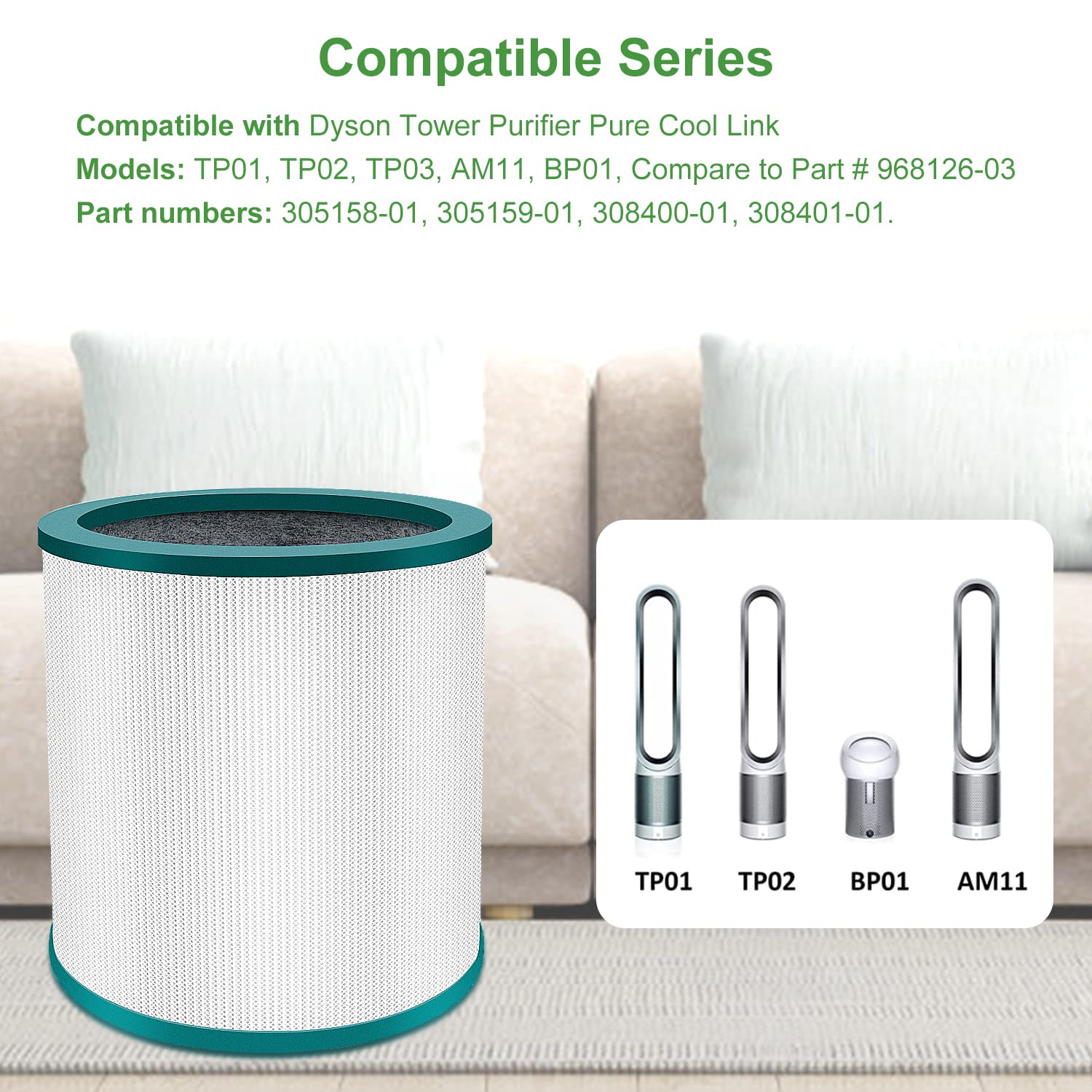 Nxbhg Tp01 Tp02 Replacement Filter 4 Pack Compatible With Dyson Pure Cool Link Tp01, Tp02, Tp03, Bp01, Am11 Tower, Nxbhg 360 Tru