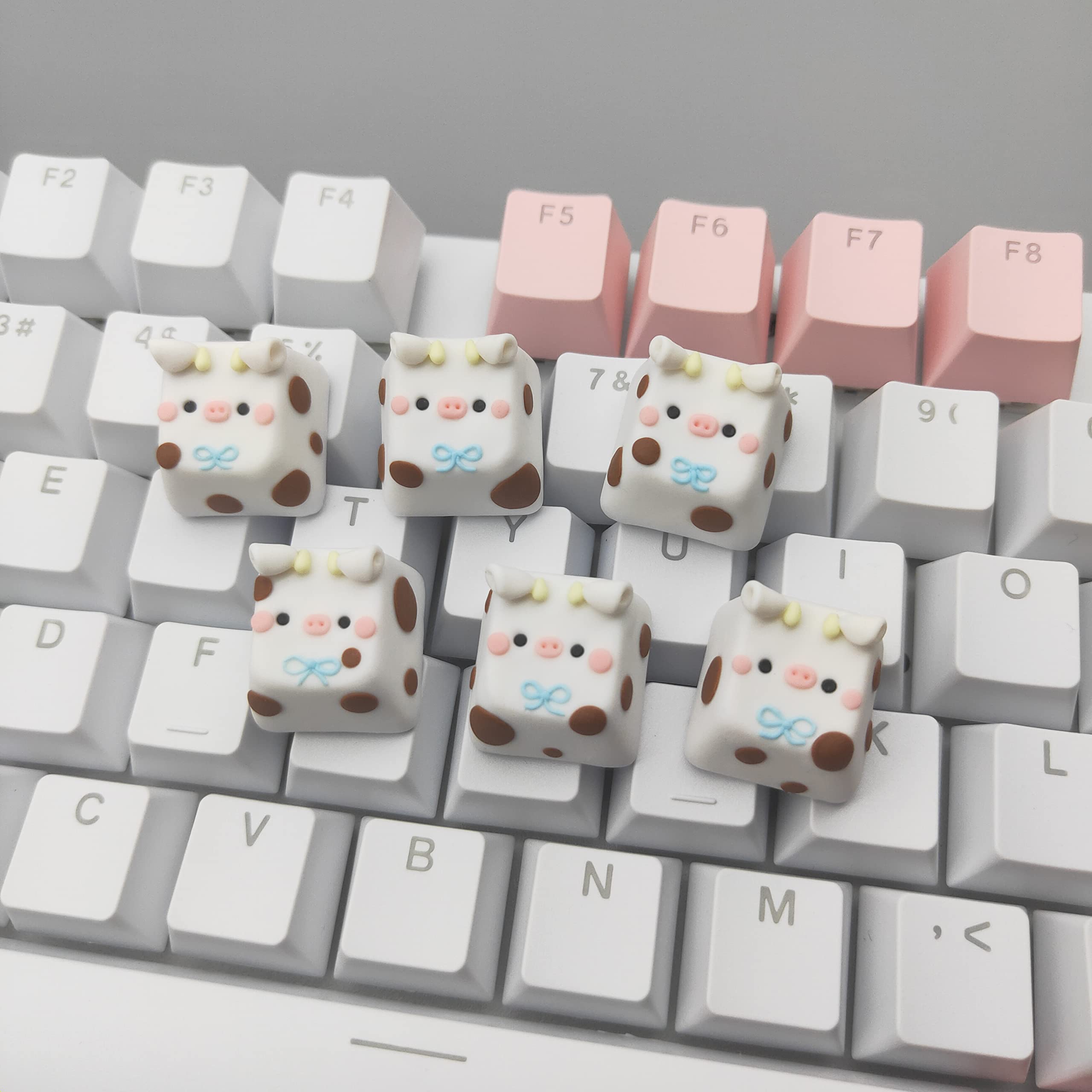 Handmade Cartoon Calf Keycaps Cute Pbt Base For Esc Key, Mechanical Keyboard Keycap Little Cow Diy Replace