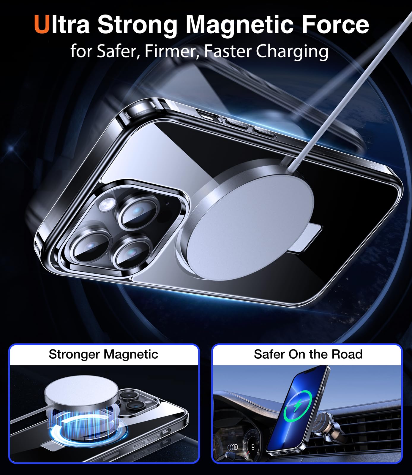 Chicfun 3 In 1 [Magnetic+Kickstand+Ring Holder] For Iphone 13 Pro Max Case Stand Ring Holder Compatible With Magsafe, Military S