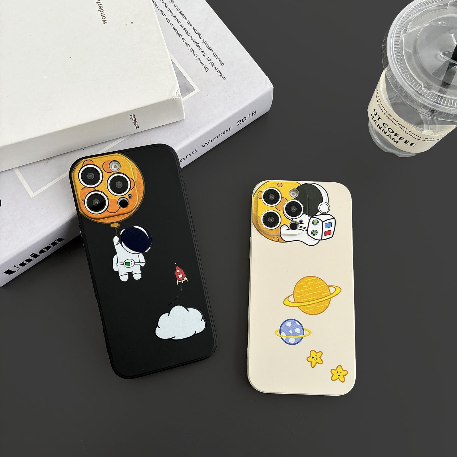 Yonds Queen iPhone 12 Pro Max Phone Case Cartoon Astronaut Space Moon Planet Design TPU Rubber Shockproof Black Moon