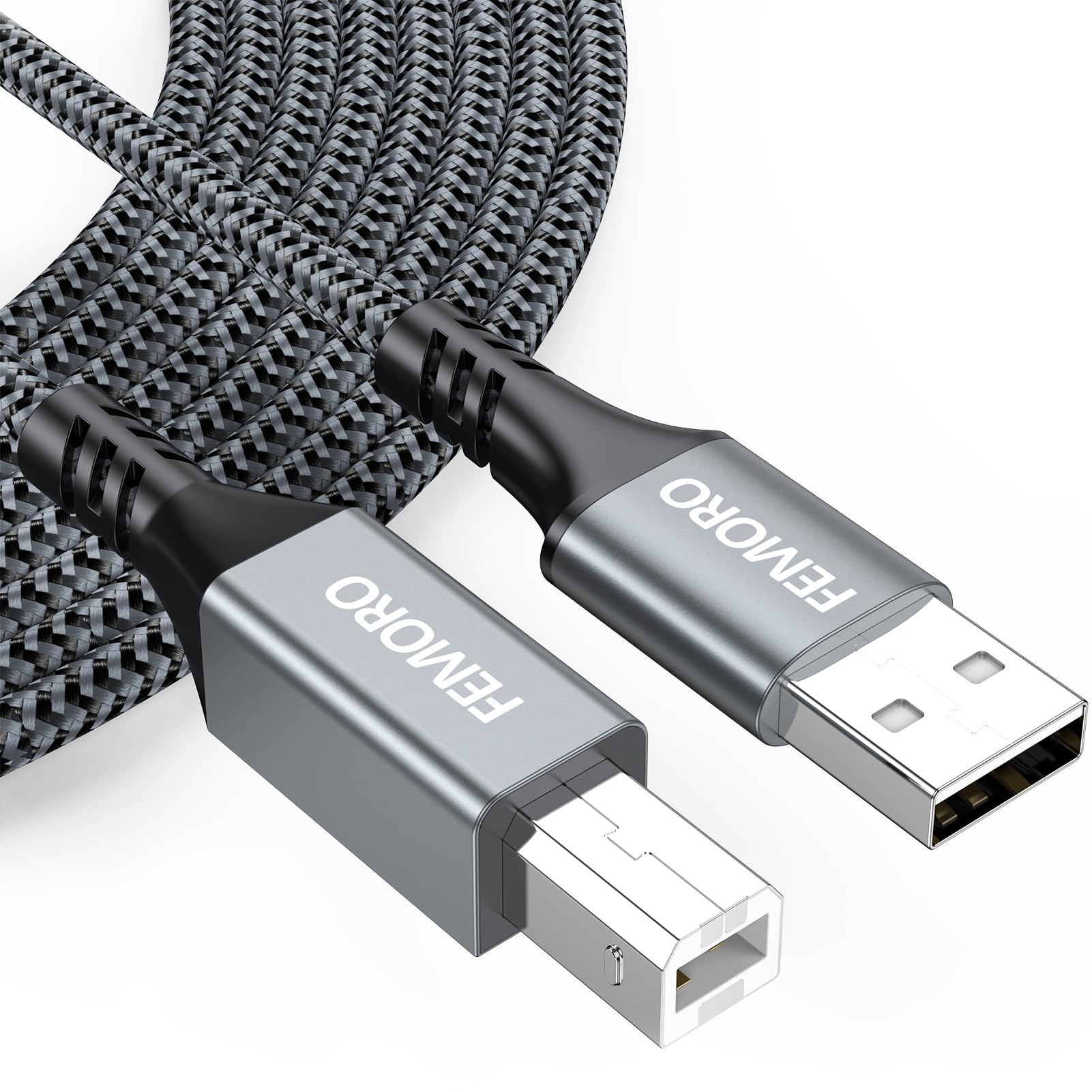 Femoro Usb Printer Cable 15 Foot, Long Usb Type A To B Printer Cable 2.0 15Ft Braided Cord For Hp Canon Brother